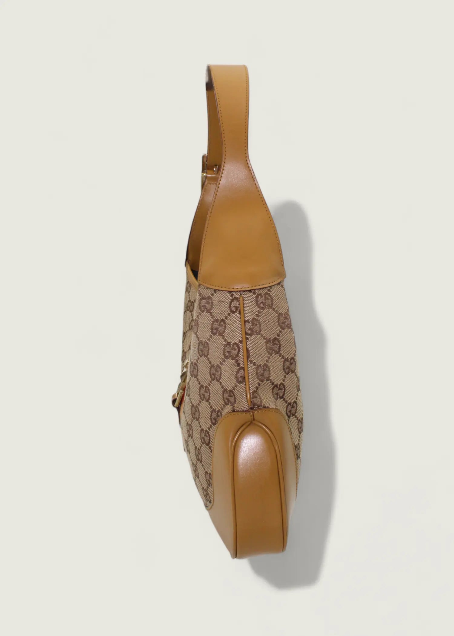 Preloved | Gucci Monogram Jackie Skuldertaske i GG Canvas med Gul Læder Gucci