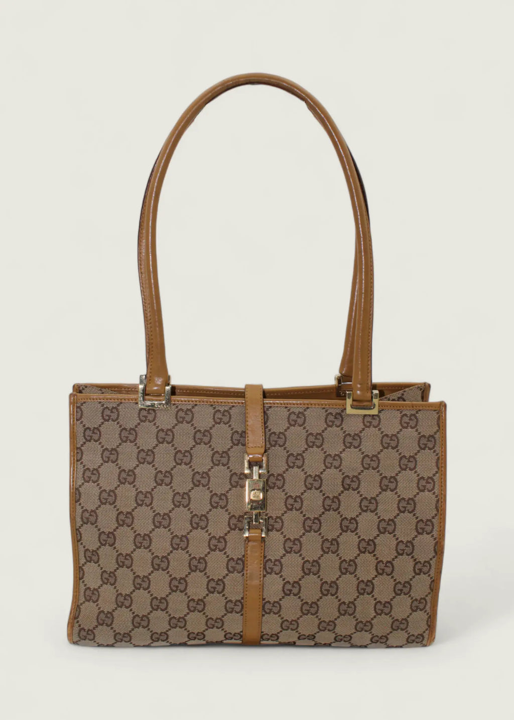 Preloved | Gucci Monogram Jackie Skuldertaske i GG Canvas med Gul Læder Gucci
