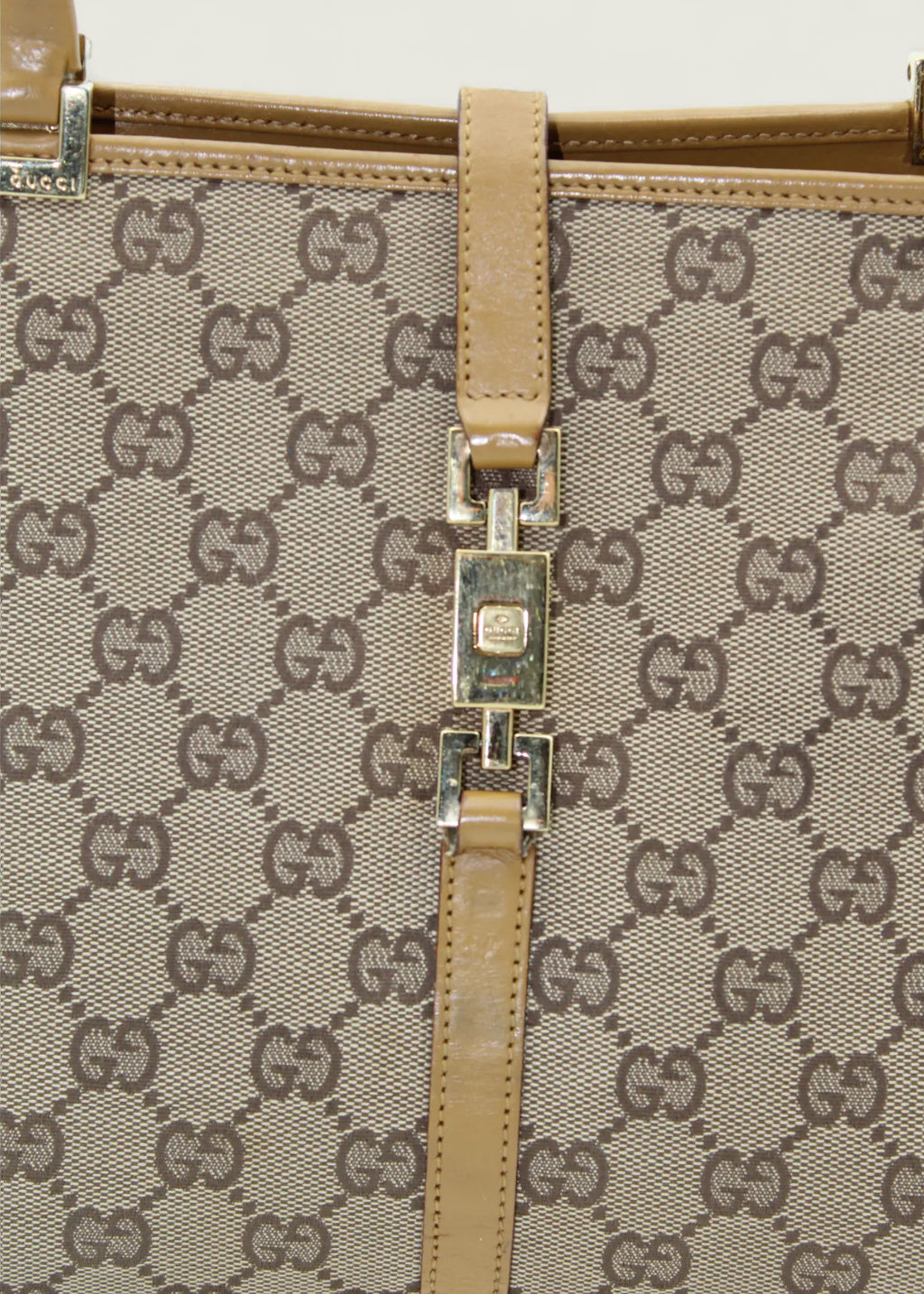 Preloved | Gucci Monogram Jackie Skuldertaske i GG Canvas med Gul Læder Gucci