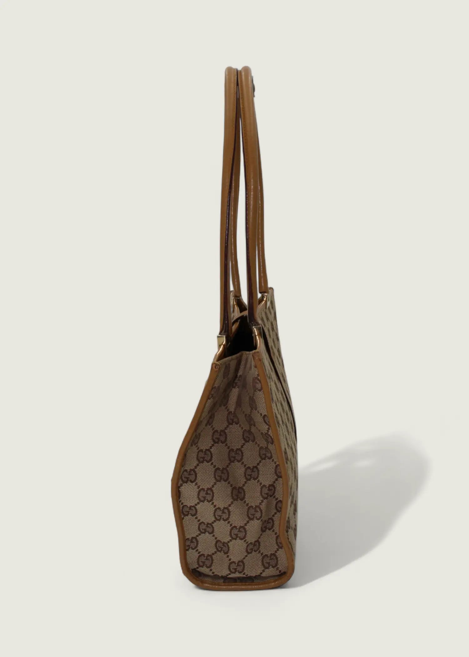 Preloved | Gucci Monogram Jackie Skuldertaske i GG Canvas med Gul Læder Gucci