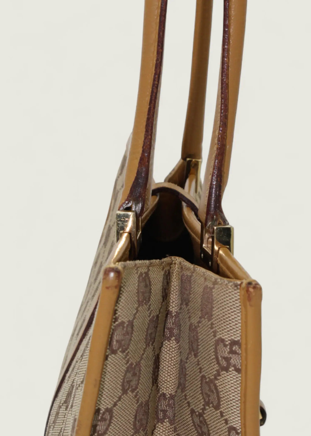 Preloved | Gucci Monogram Jackie Skuldertaske i GG Canvas med Gul Læder Gucci