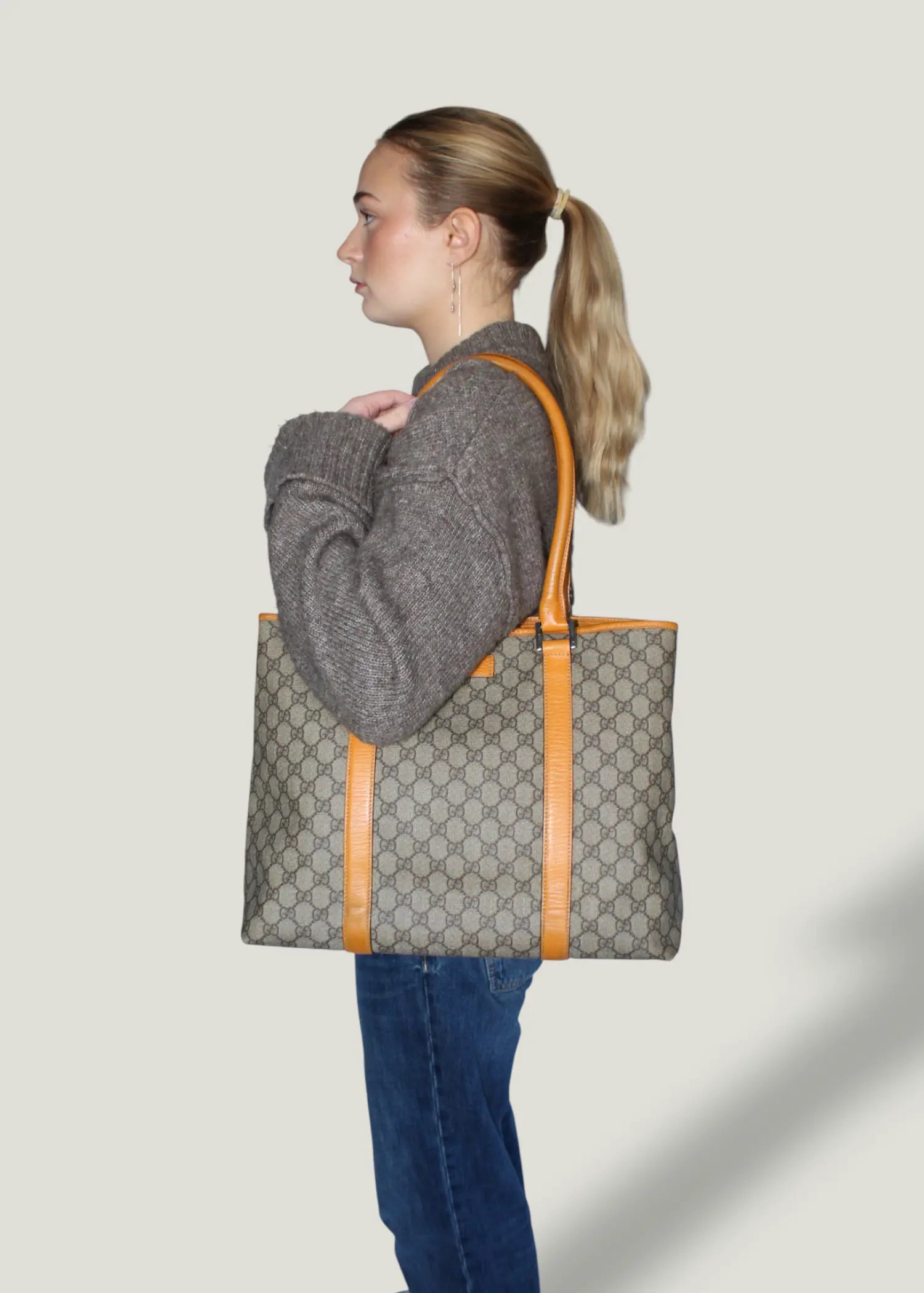 Preloved | Gucci Monogram Joy Totebag i GG Supreme i Orange Læder Gucci