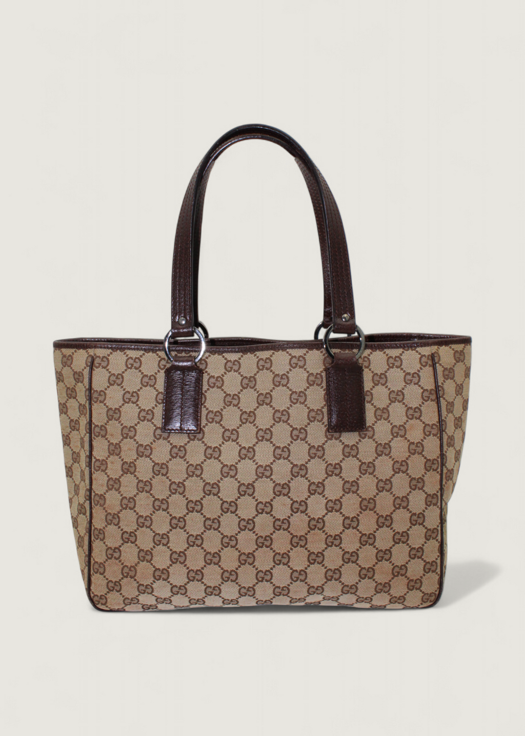 Preloved | Gucci Monogram Totebag i GG Canvas med Brun Læder