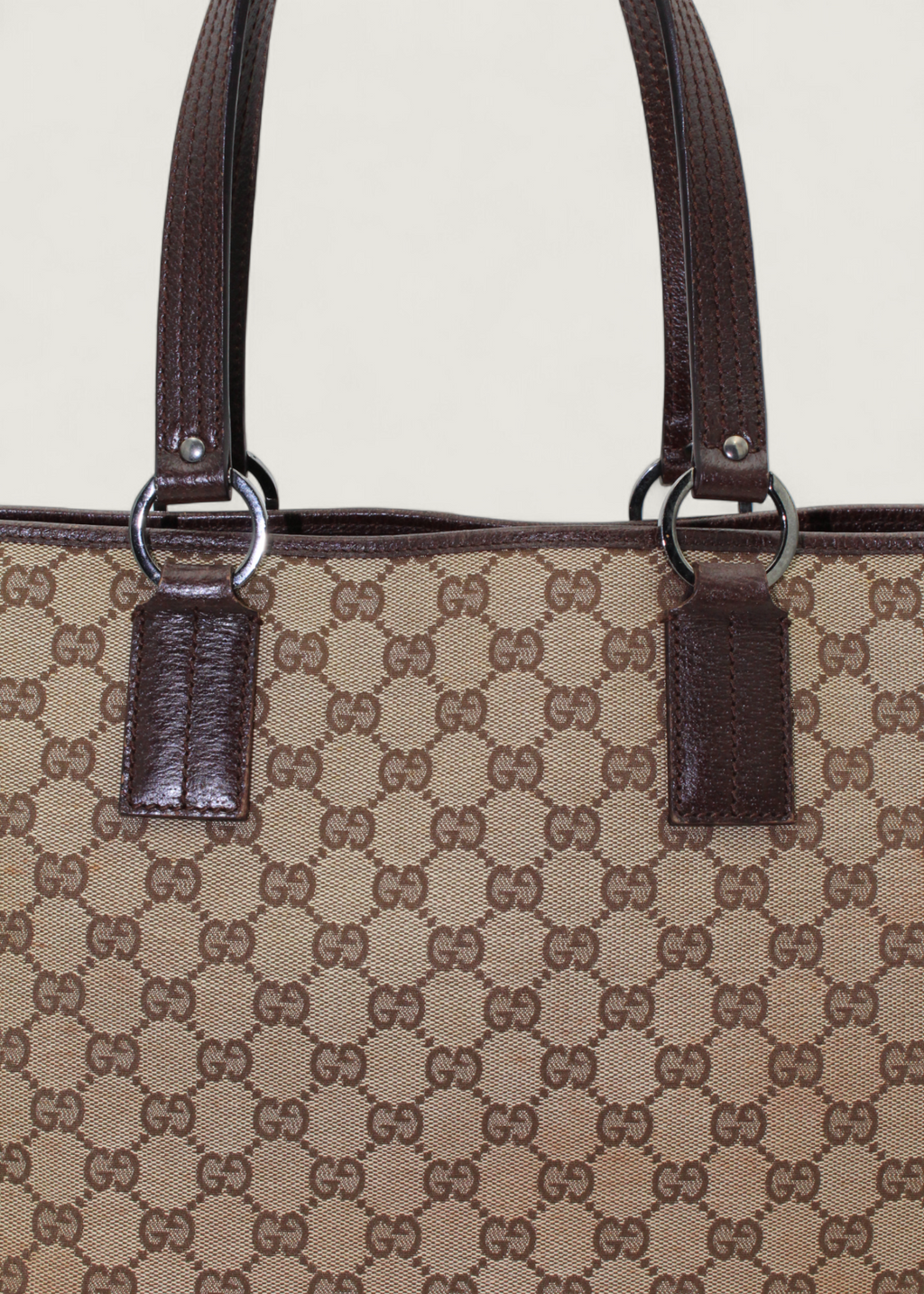 Preloved | Gucci Monogram Totebag i GG Canvas med Brun Læder