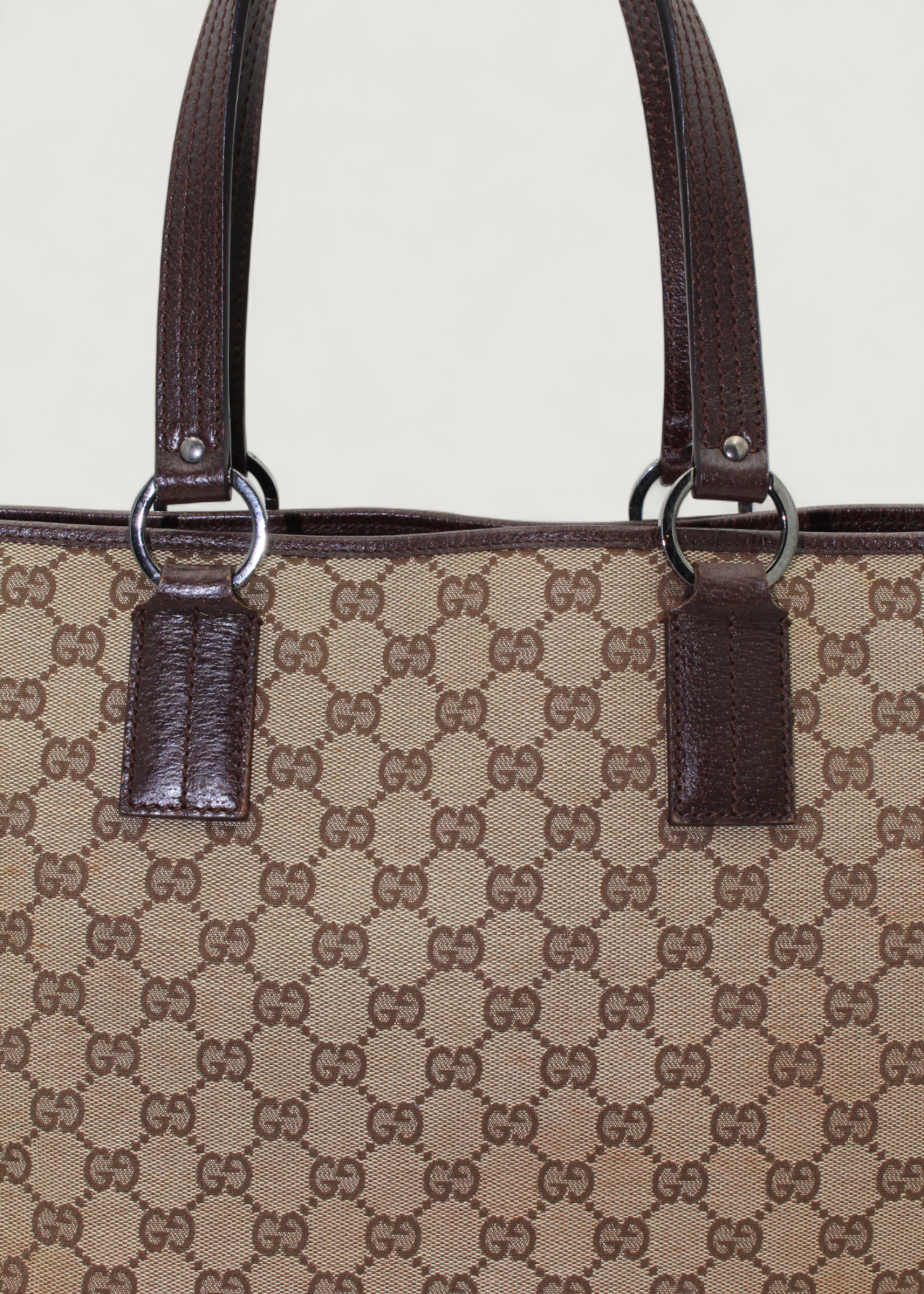 Preloved | Gucci Monogram Totebag i GG Canvas med Brun Læder