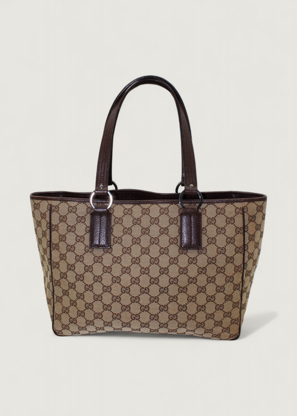 Preloved | Gucci Monogram Totebag i GG Canvas med Brun Læder