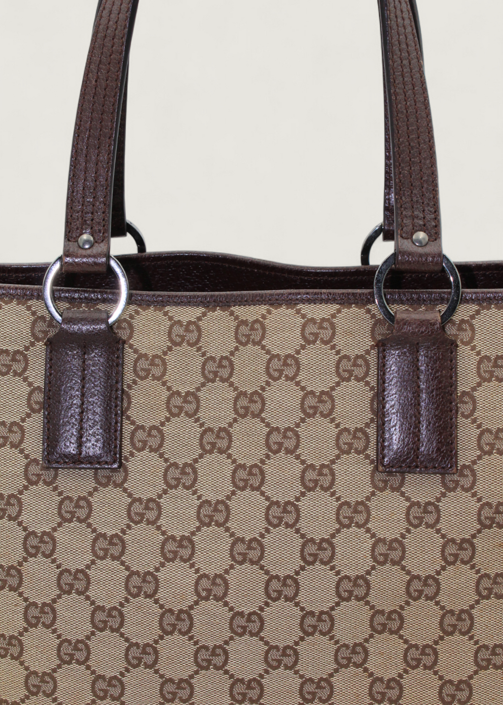 Preloved | Gucci Monogram Totebag i GG Canvas med Brun Læder