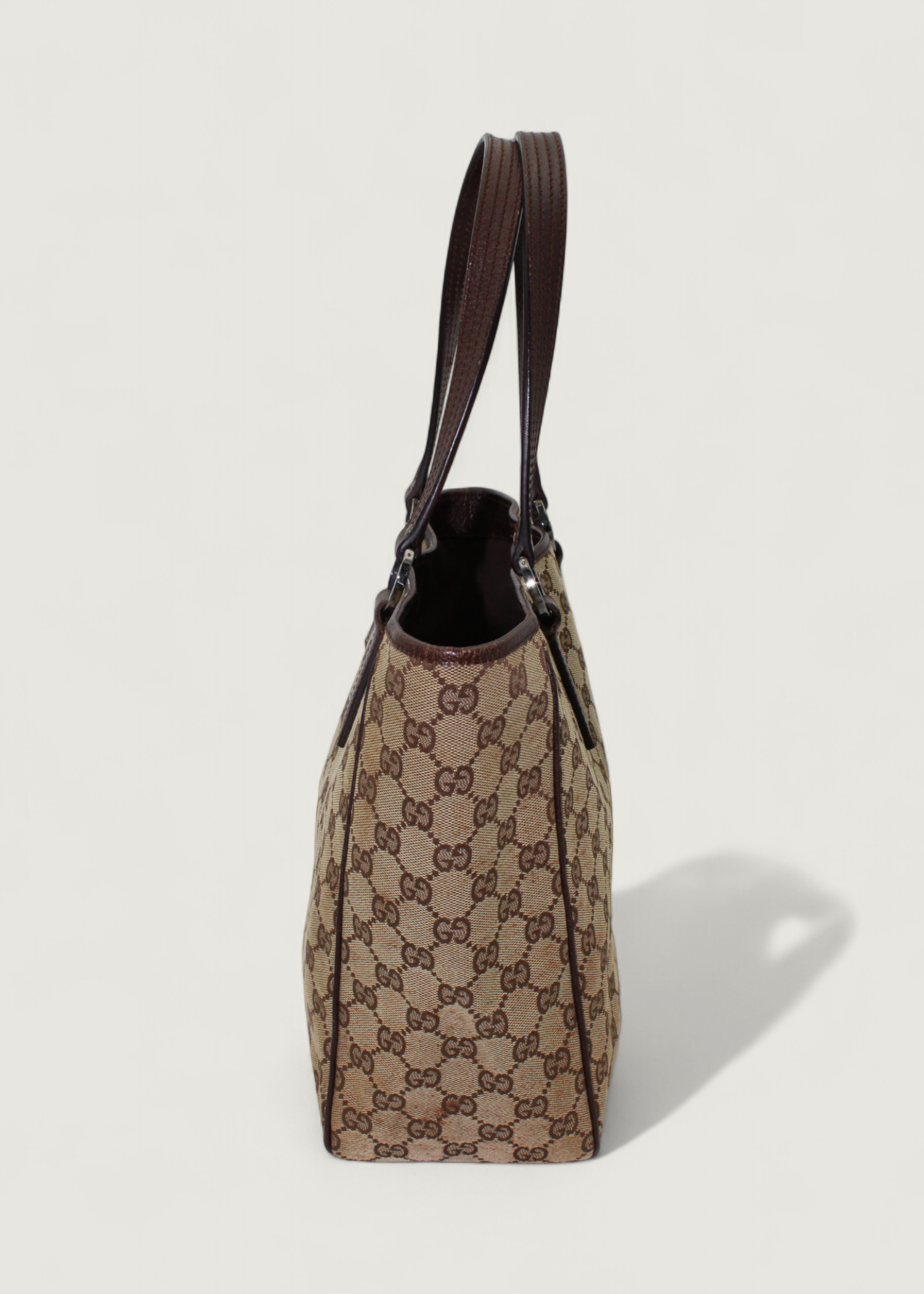 Preloved | Gucci Monogram Totebag i GG Canvas med Brun Læder