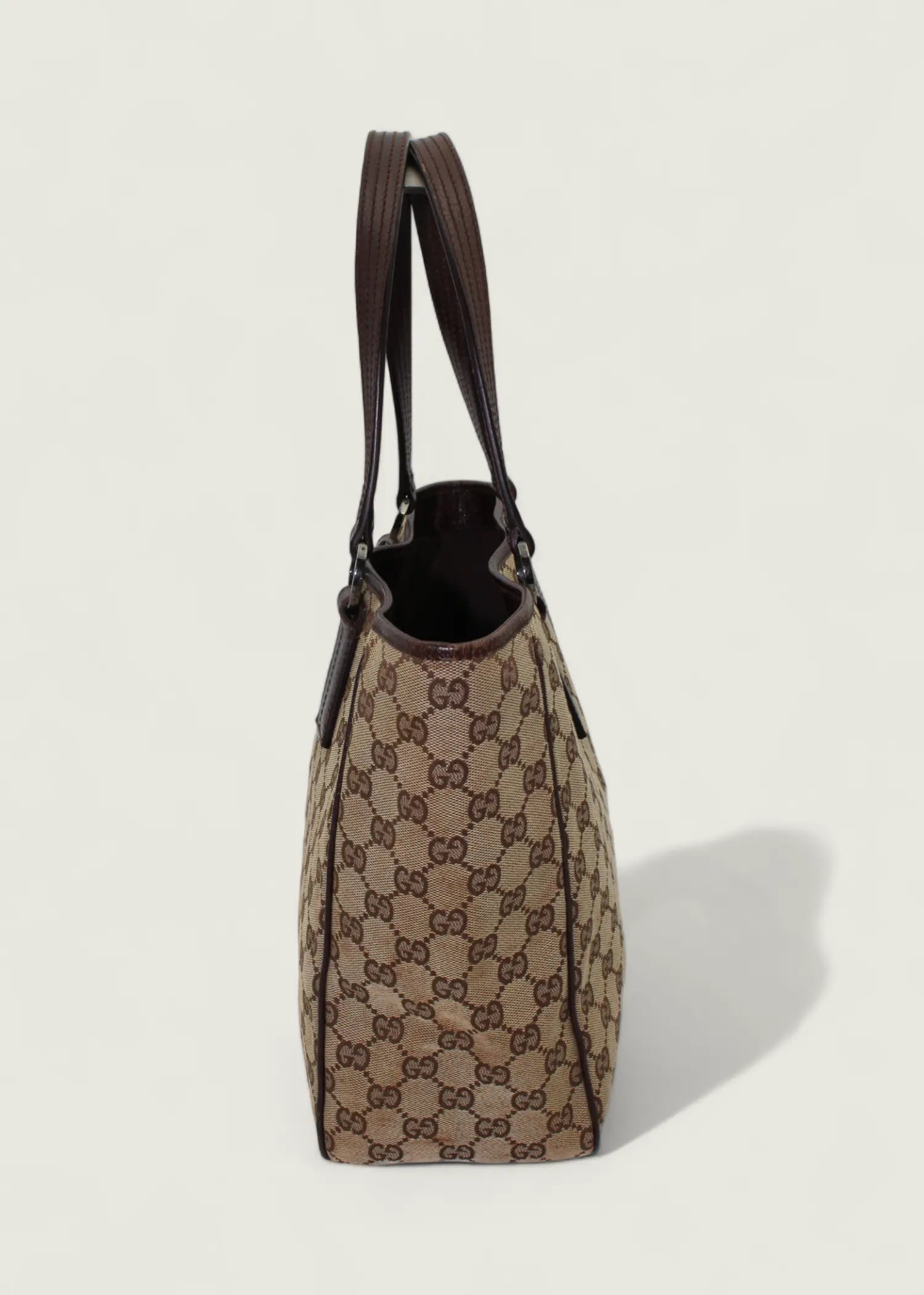 Preloved | Gucci Monogram Totebag i GG Canvas med Brun Læder Gucci