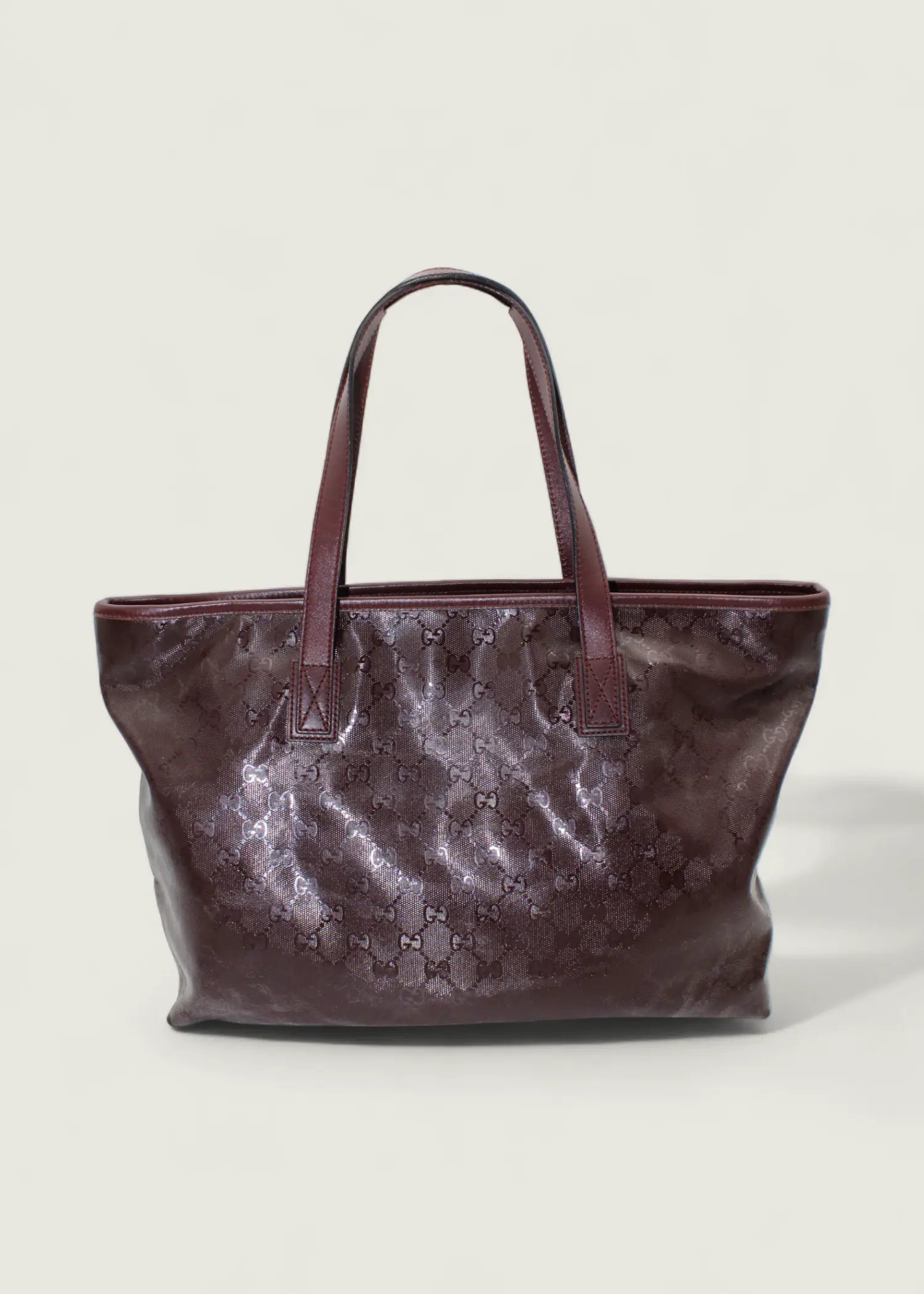 Preloved | Gucci Monogram Totebag i GG Imprime Canvas i Bordeaux Rød Gucci