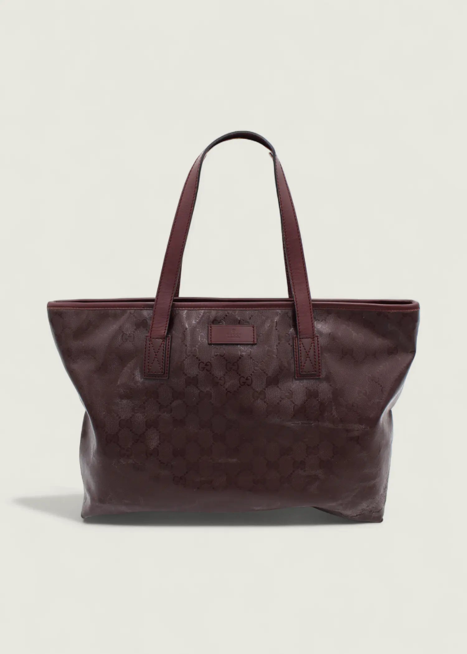 Preloved | Gucci Monogram Totebag i GG Imprime Canvas i Bordeaux Rød Gucci