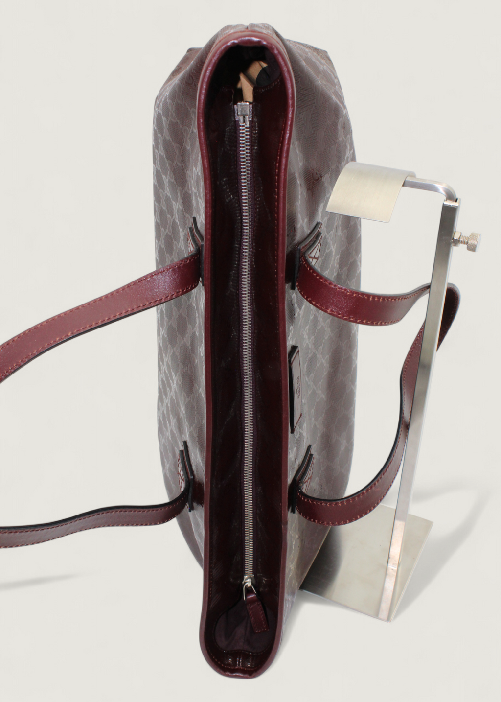 Preloved | Gucci Monogram Totebag i GG Imprime Canvas i Bordeaux Rød