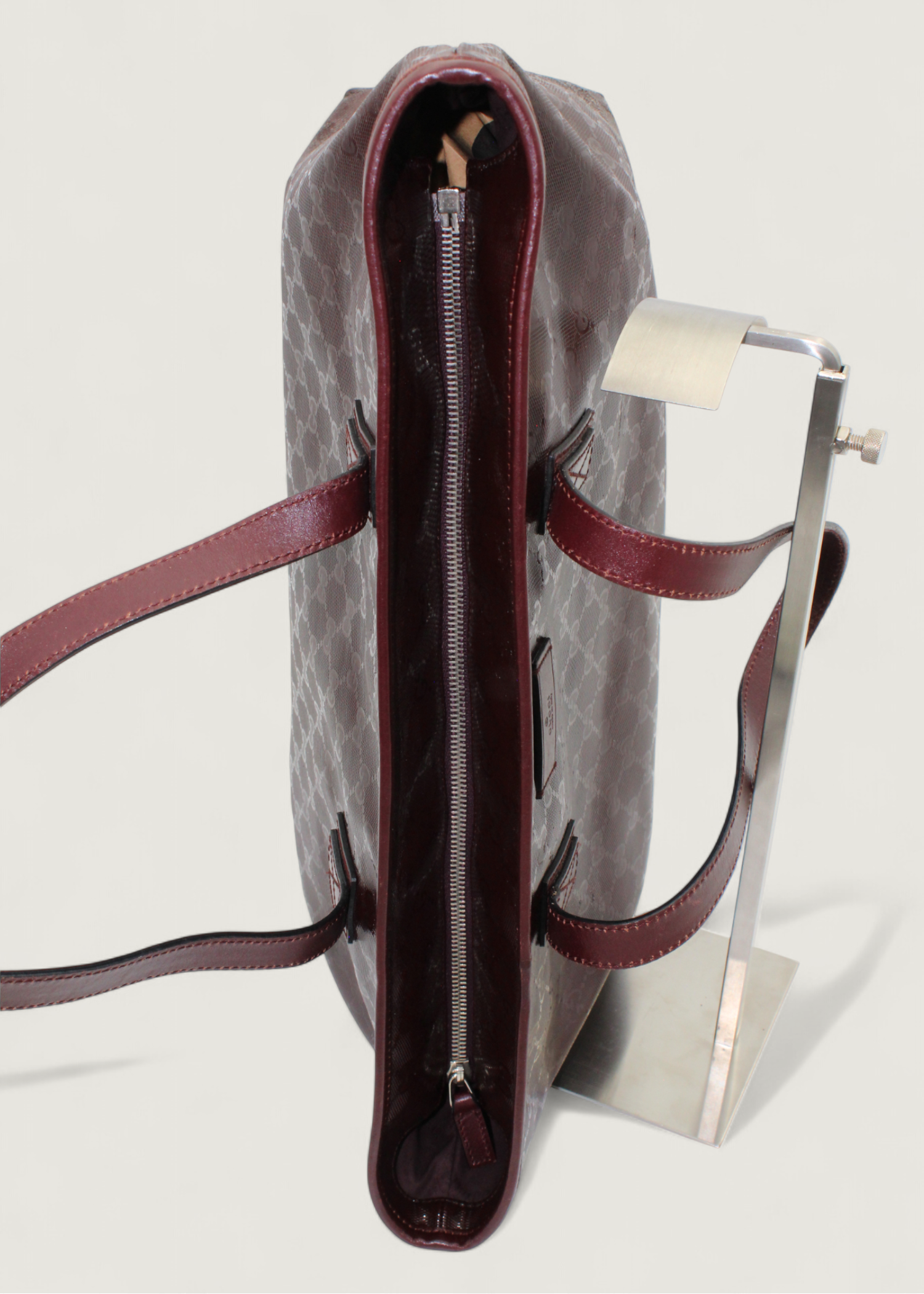 Preloved | Gucci Monogram Totebag i GG Imprime Canvas i Bordeaux Rød