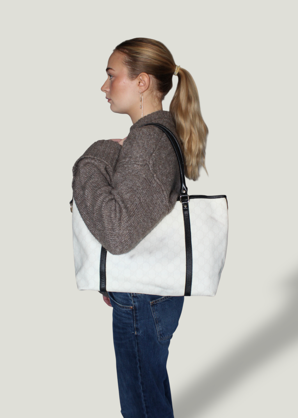 Preloved | Gucci Monogram Totebag i GG Supreme Hvid