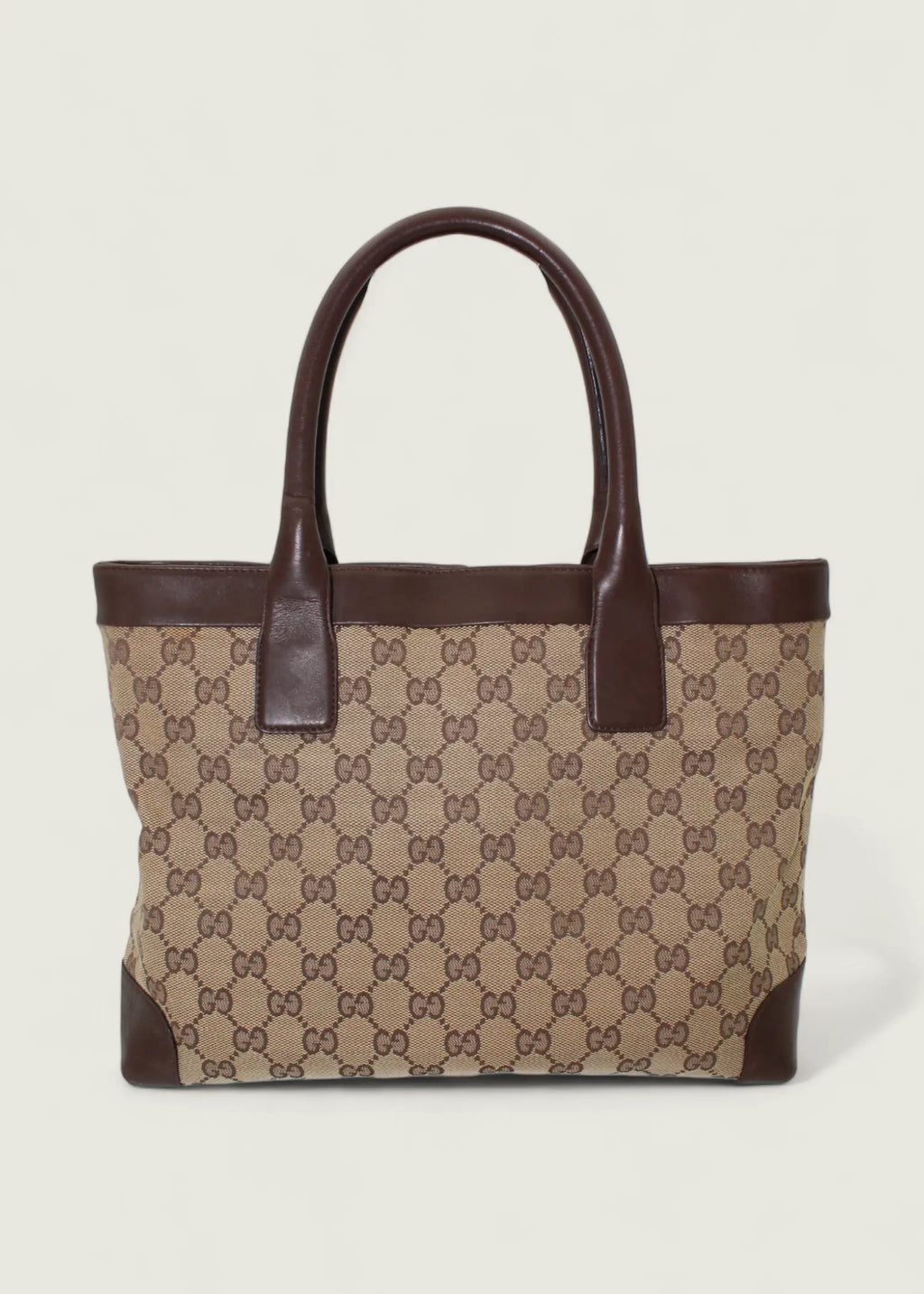 Preloved | Gucci Monogram Totebag i GG Supreme med Brun Læder Gucci