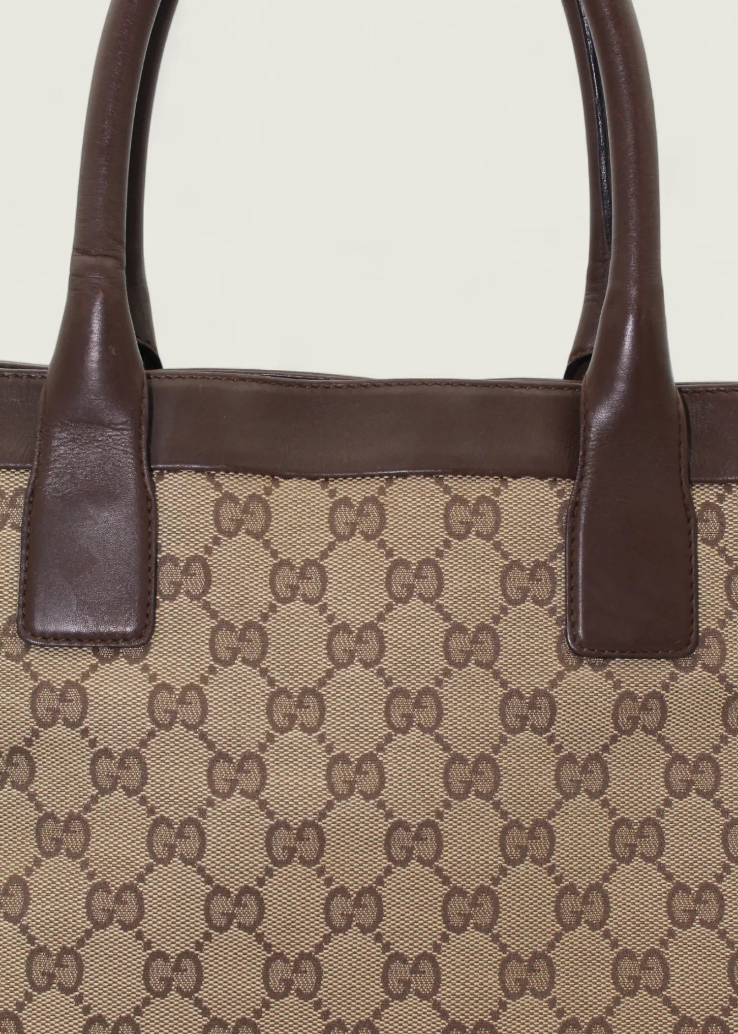Preloved | Gucci Monogram Totebag i GG Supreme med Brun Læder Gucci