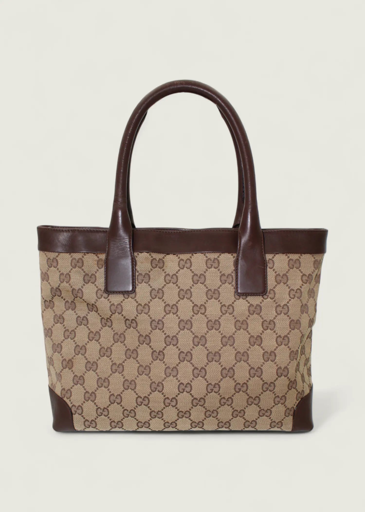 Preloved | Gucci Monogram Totebag i GG Supreme med Brun Læder Gucci