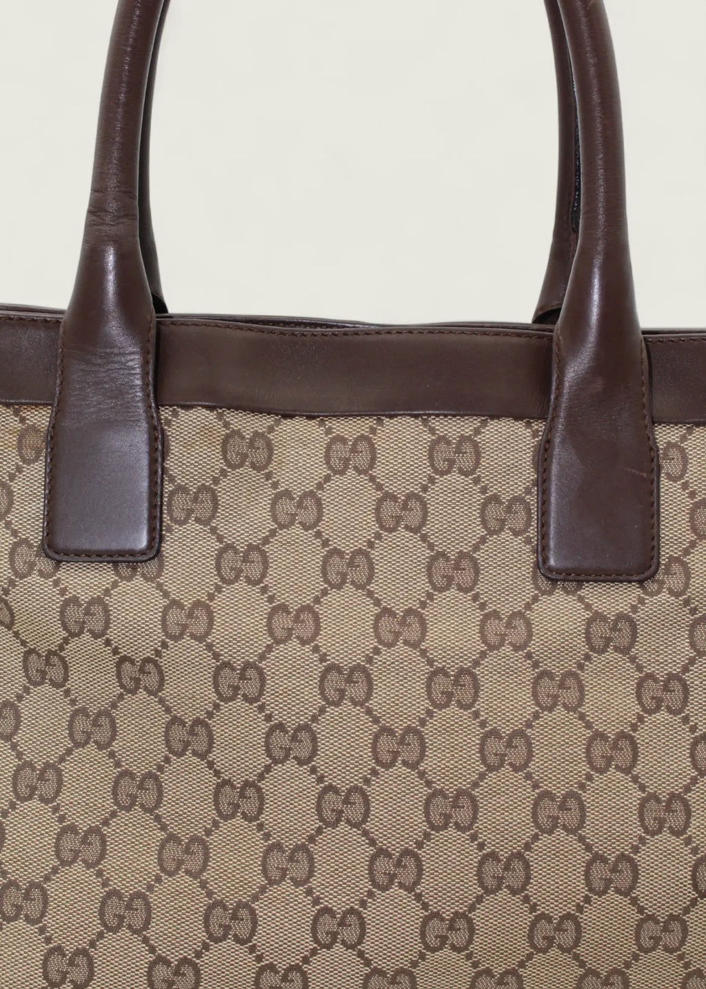 Preloved | Gucci Monogram Totebag i GG Supreme med Brun Læder Gucci