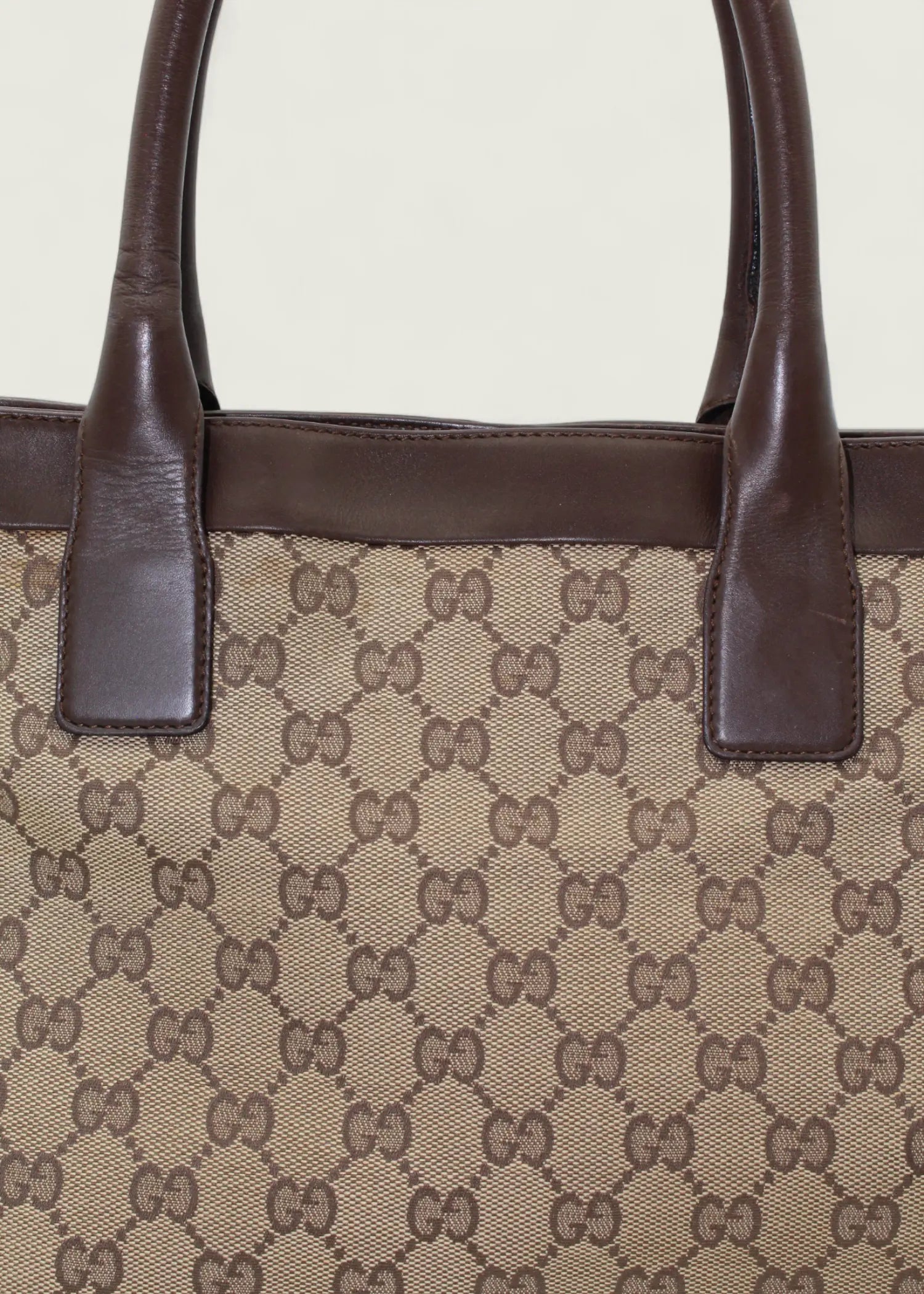 Preloved | Gucci Monogram Totebag i GG Supreme med Brun Læder Gucci