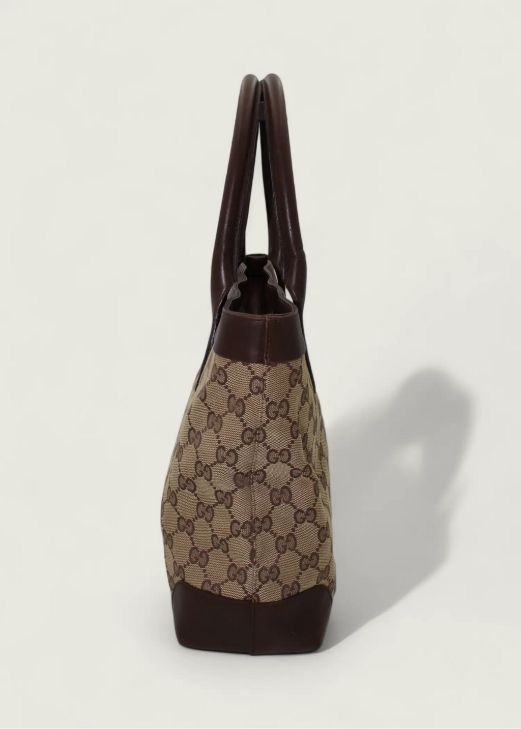 Preloved | Gucci Monogram Totebag i GG Supreme med Brun Læder Gucci