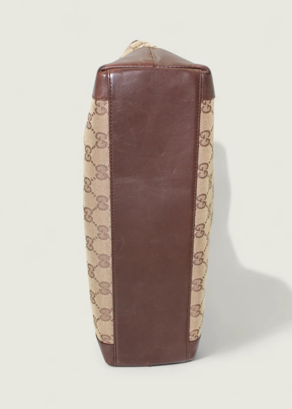 Preloved | Gucci Monogram Totebag i GG Supreme med Brun Læder Gucci