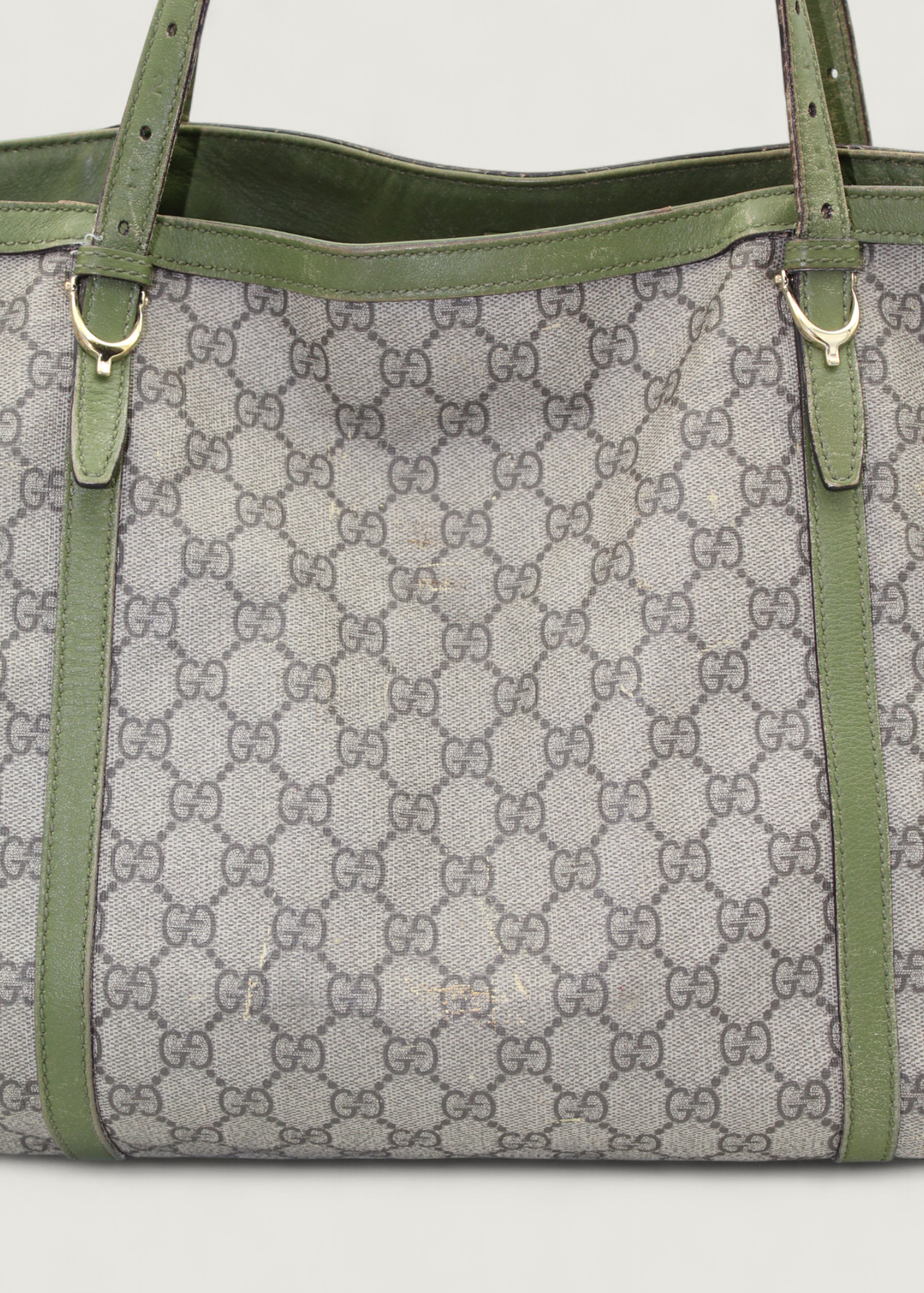 Preloved | Gucci Monogram Nice Totebag i GG Supreme med Grøn Læder