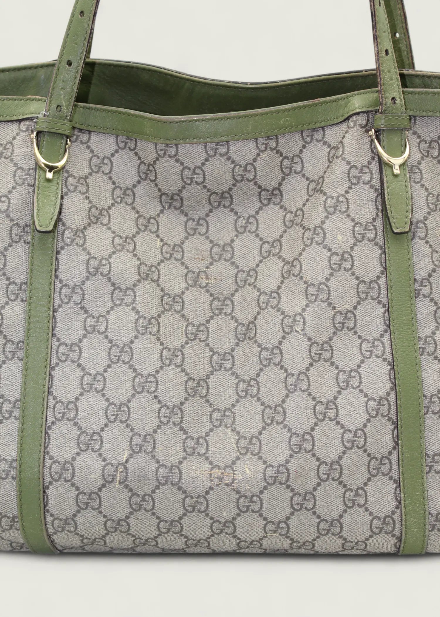 Preloved | Gucci Monogram Nice Totebag i GG Supreme med Grøn Læder Gucci