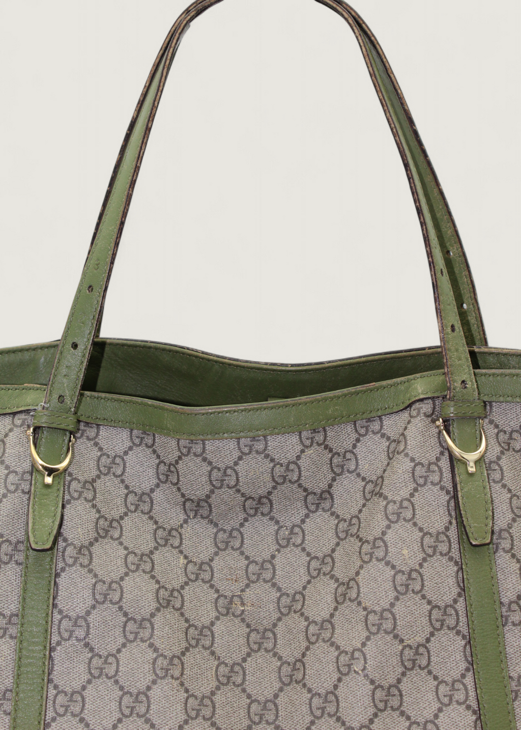 Preloved | Gucci Monogram Nice Totebag i GG Supreme med Grøn Læder