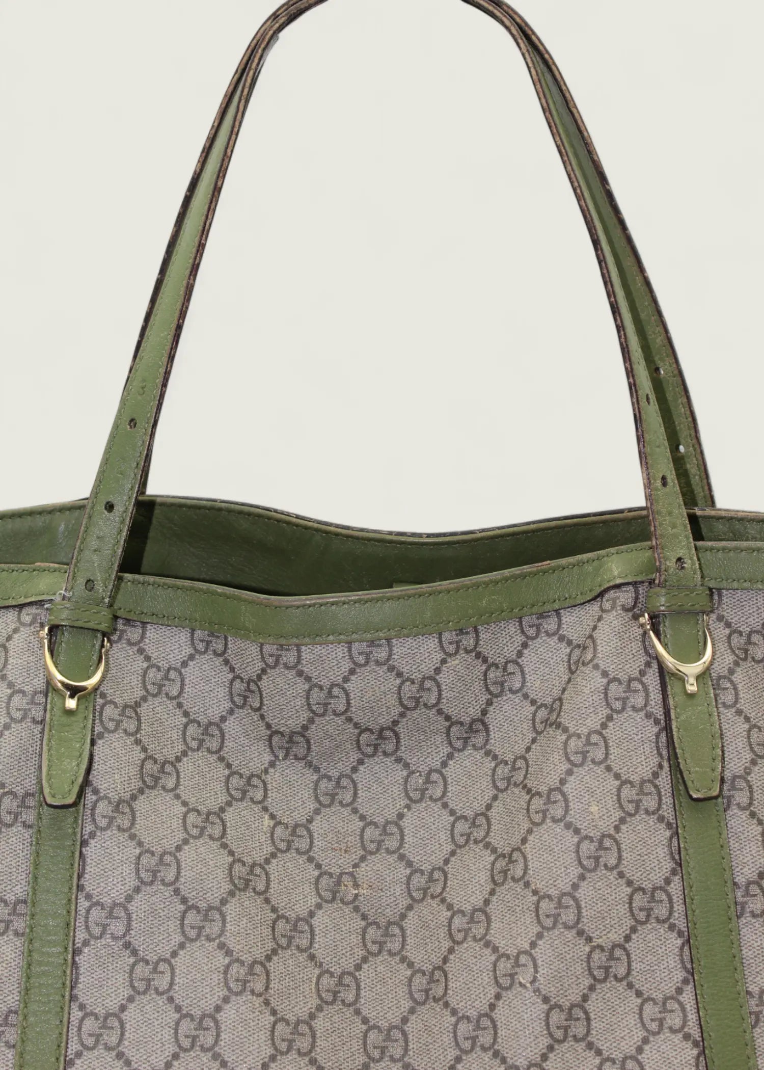 Preloved | Gucci Monogram Nice Totebag i GG Supreme med Grøn Læder Gucci