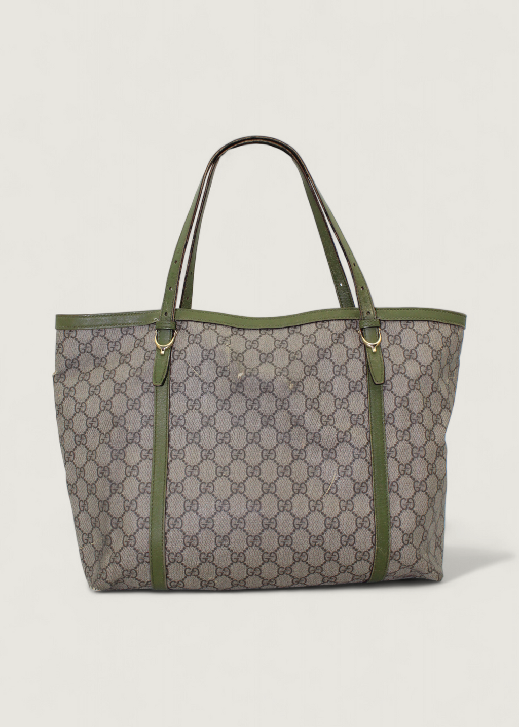 Preloved | Gucci Monogram Nice Totebag i GG Supreme med Grøn Læder