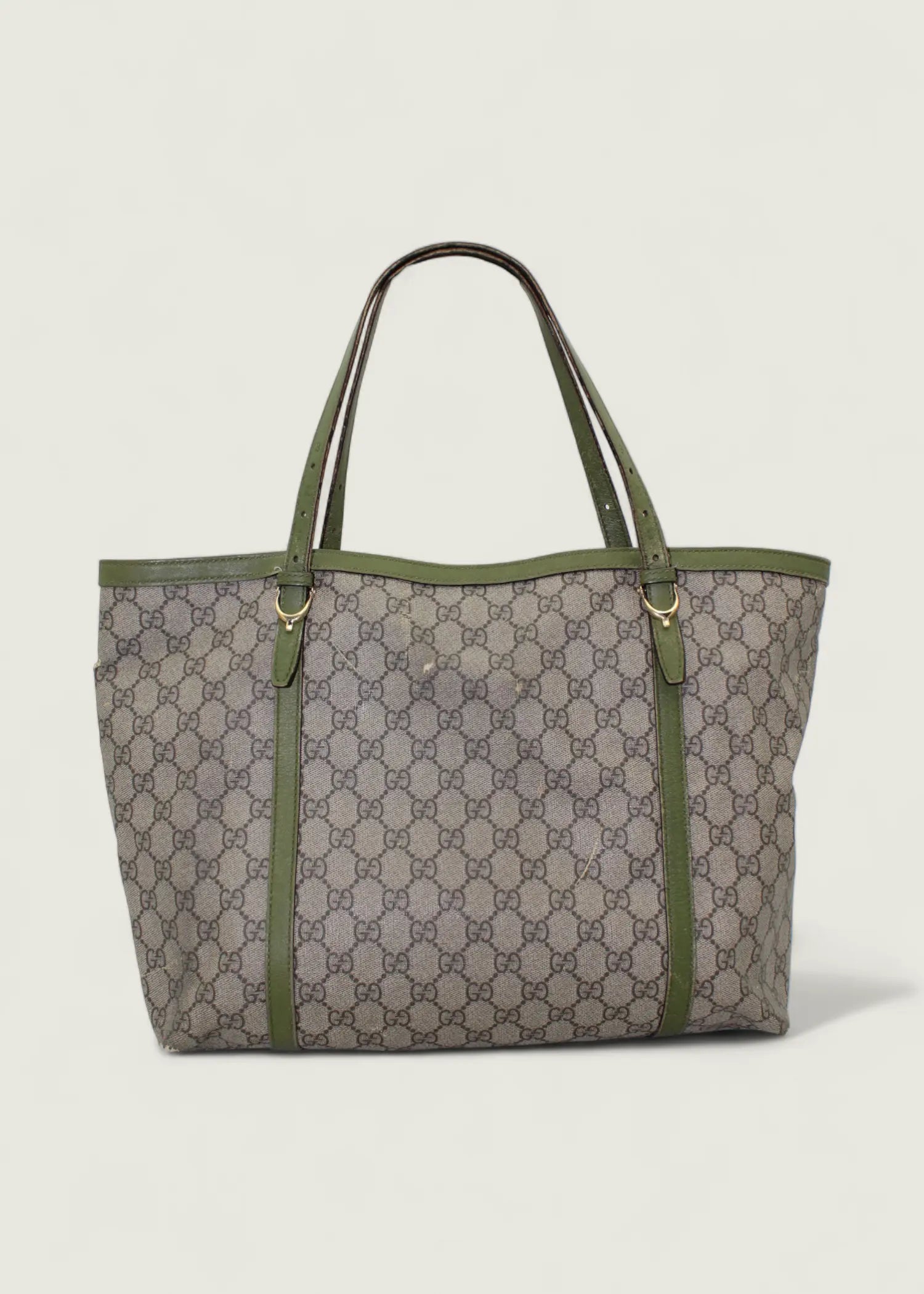 Preloved | Gucci Monogram Nice Totebag i GG Supreme med Grøn Læder Gucci