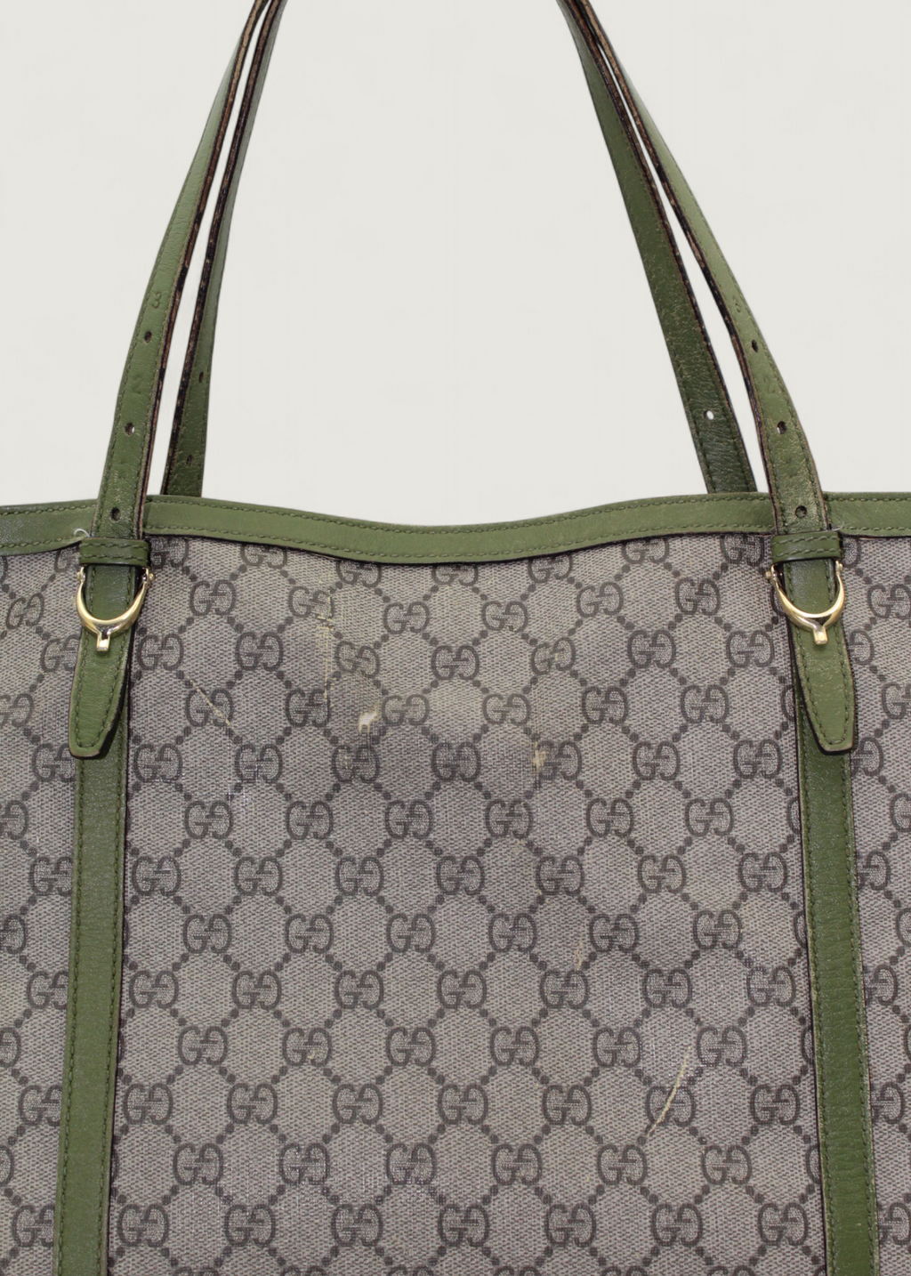 Preloved | Gucci Monogram Nice Totebag i GG Supreme med Grøn Læder