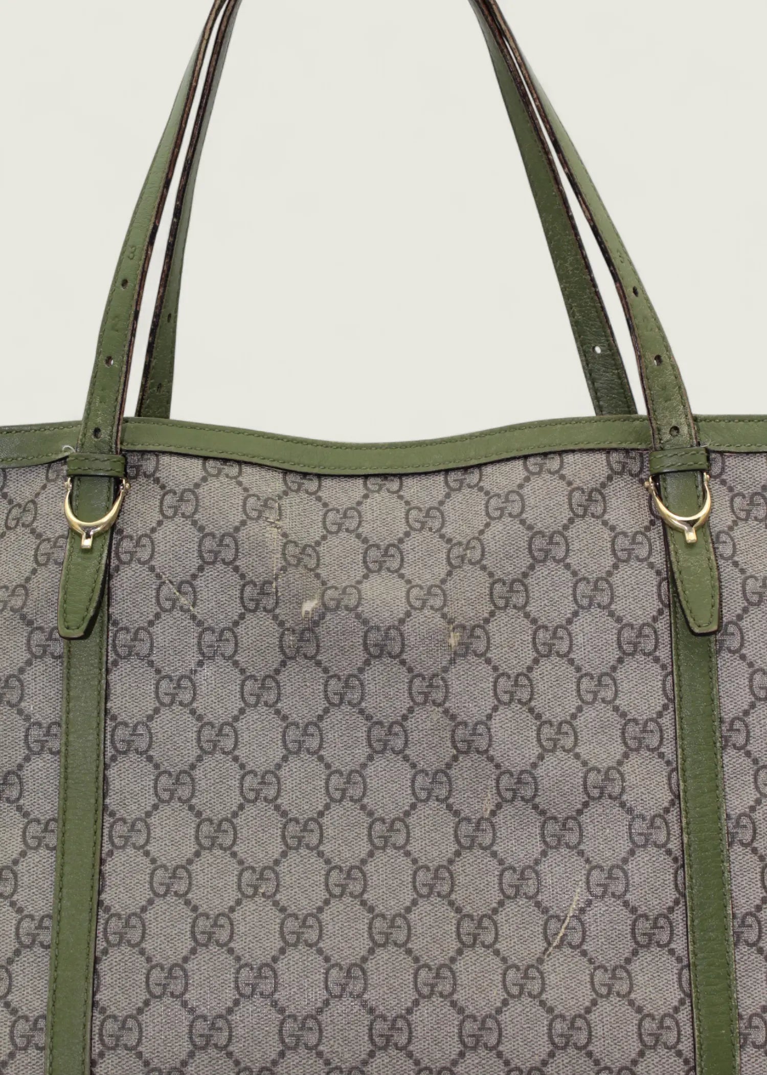 Preloved | Gucci Monogram Nice Totebag i GG Supreme med Grøn Læder Gucci