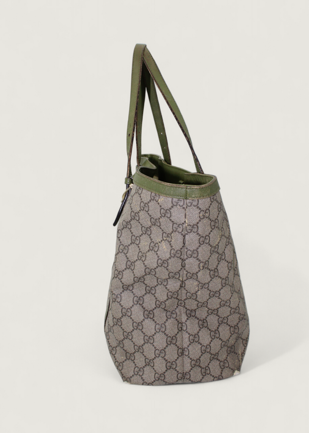 Preloved | Gucci Monogram Nice Totebag i GG Supreme med Grøn Læder