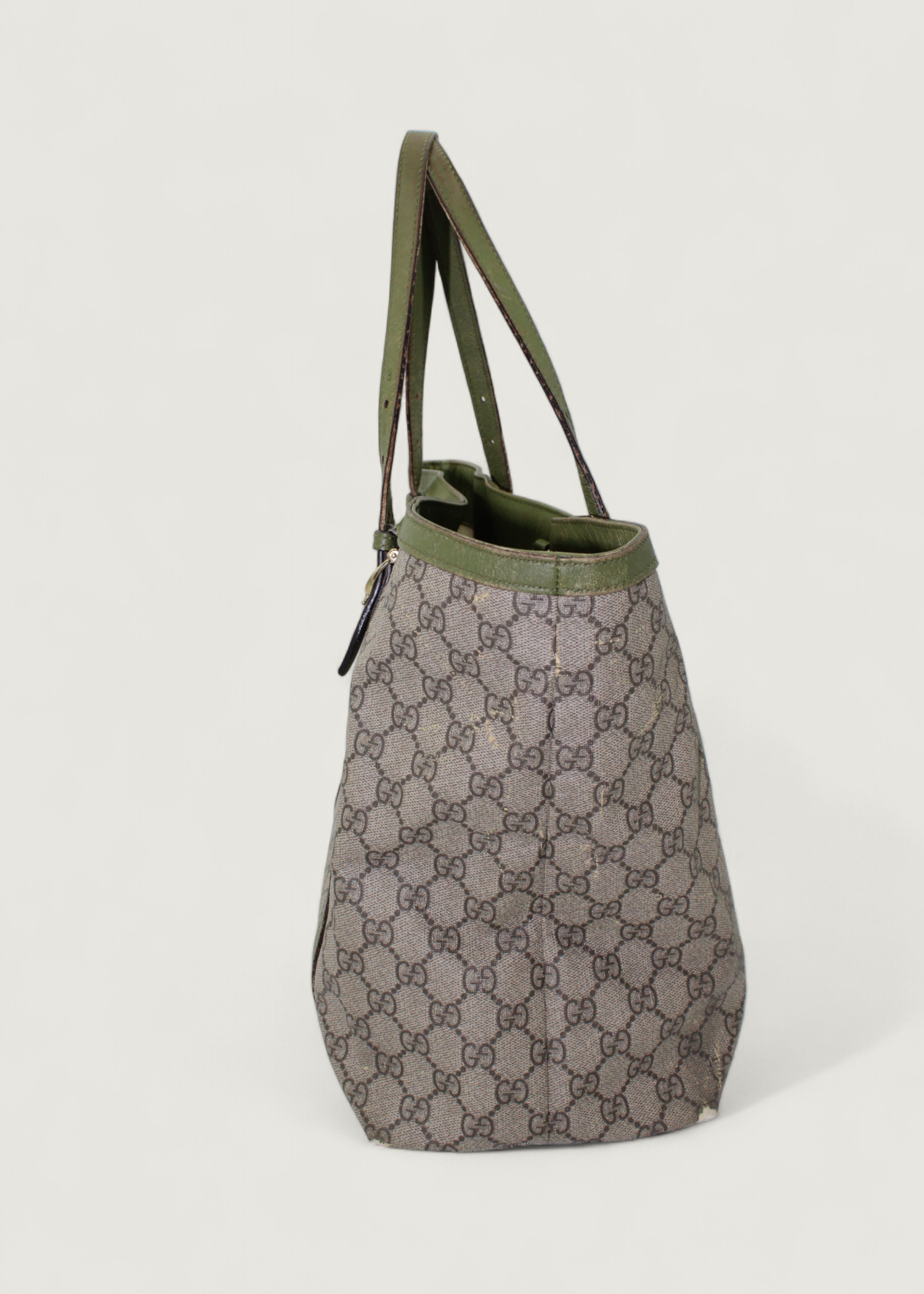 Preloved | Gucci Monogram Nice Totebag i GG Supreme med Grøn Læder