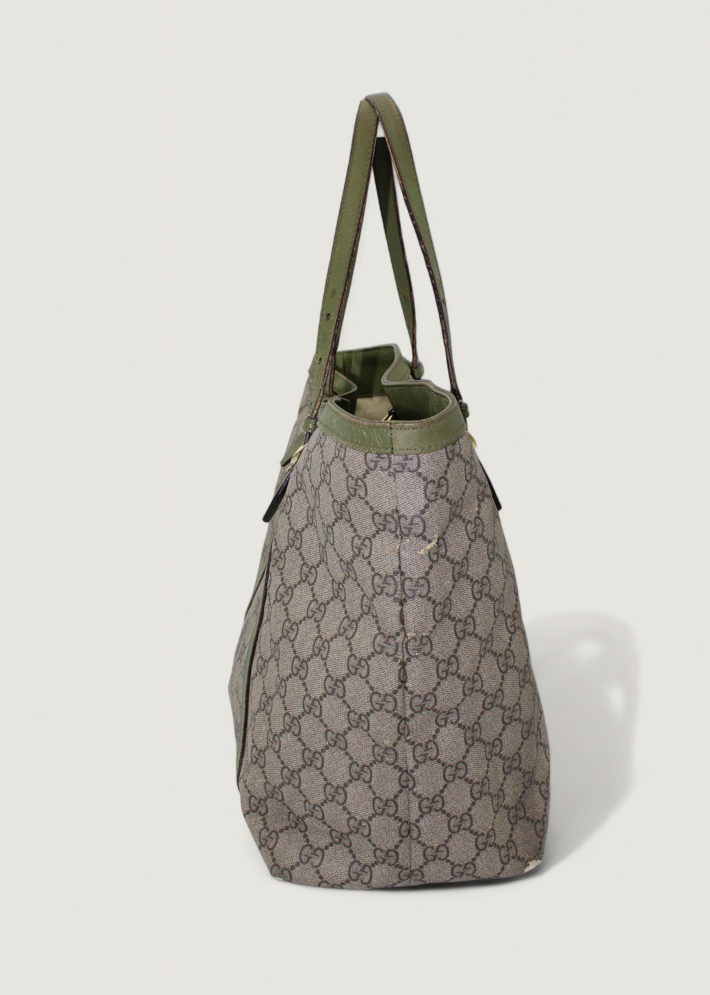 Preloved | Gucci Monogram Nice Totebag i GG Supreme med Grøn Læder