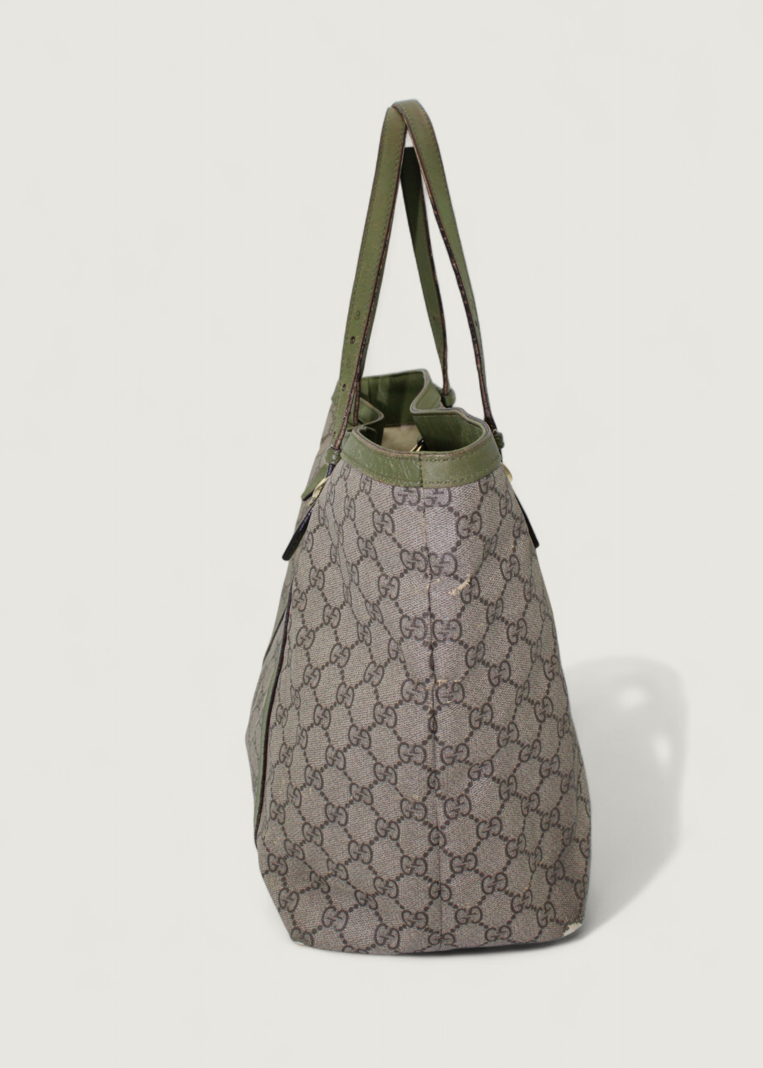 Preloved | Gucci Monogram Nice Totebag i GG Supreme med Grøn Læder