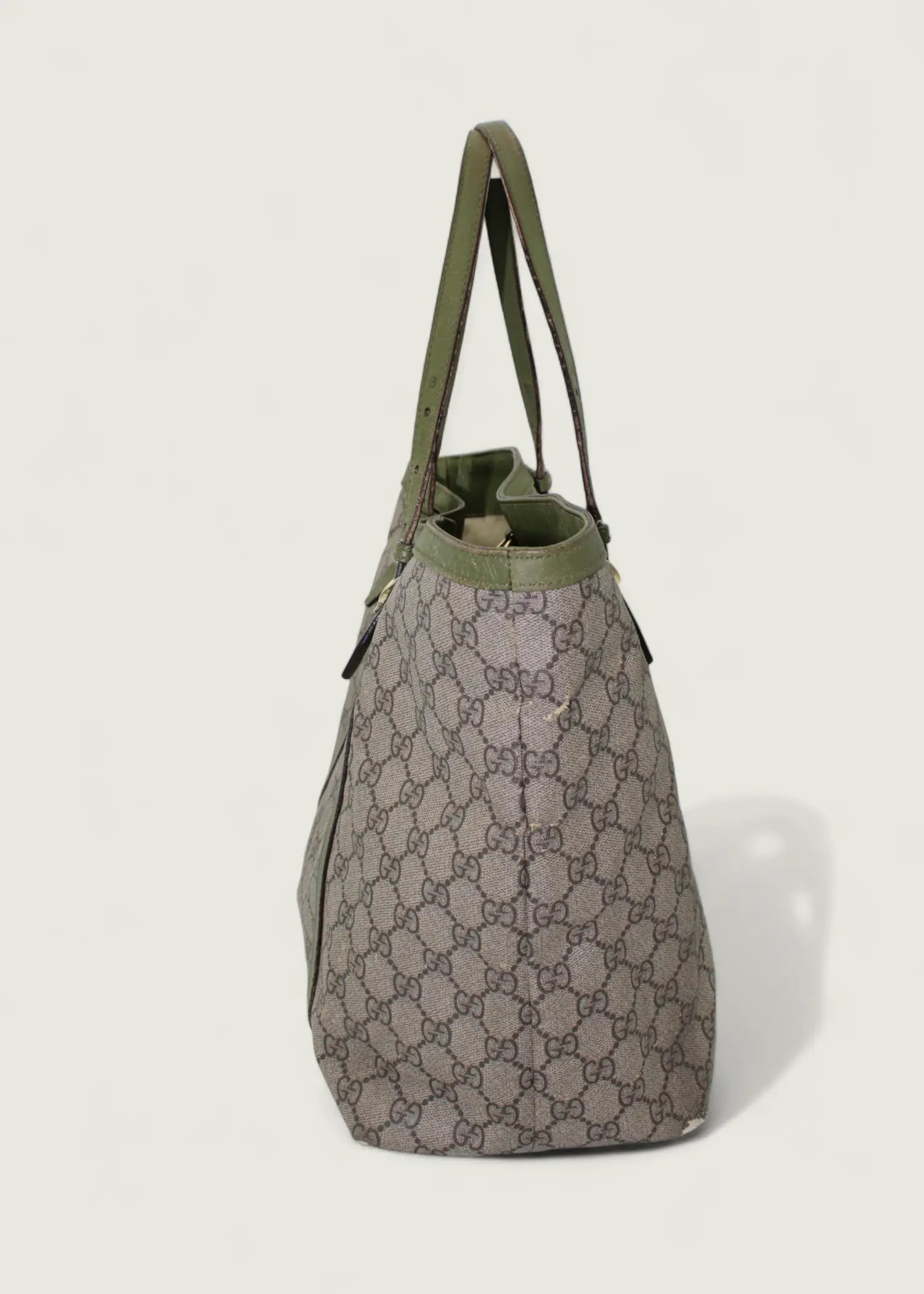 Preloved | Gucci Monogram Nice Totebag i GG Supreme med Grøn Læder Gucci