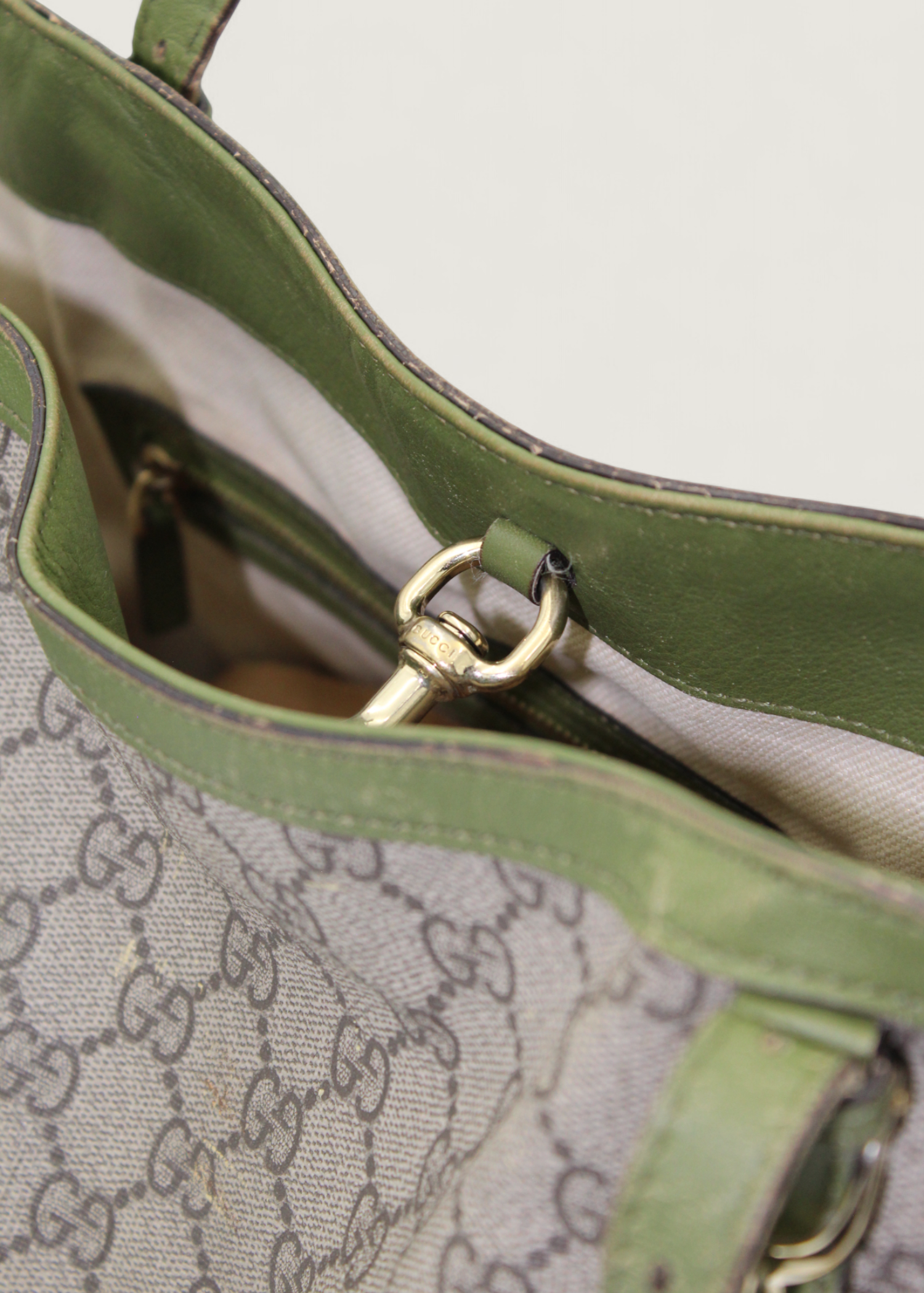 Preloved | Gucci Monogram Nice Totebag i GG Supreme med Grøn Læder
