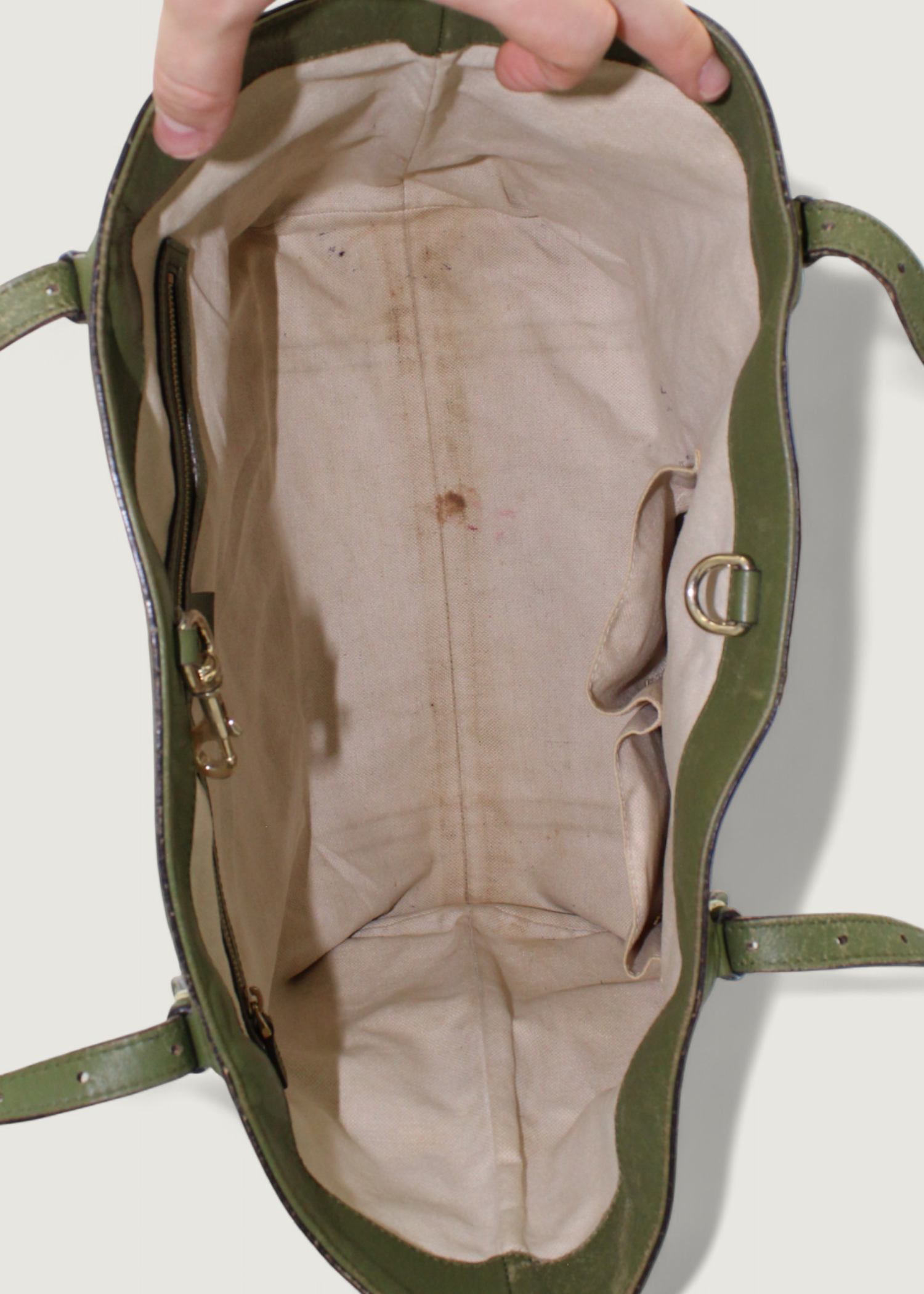 Preloved | Gucci Monogram Nice Totebag i GG Supreme med Grøn Læder