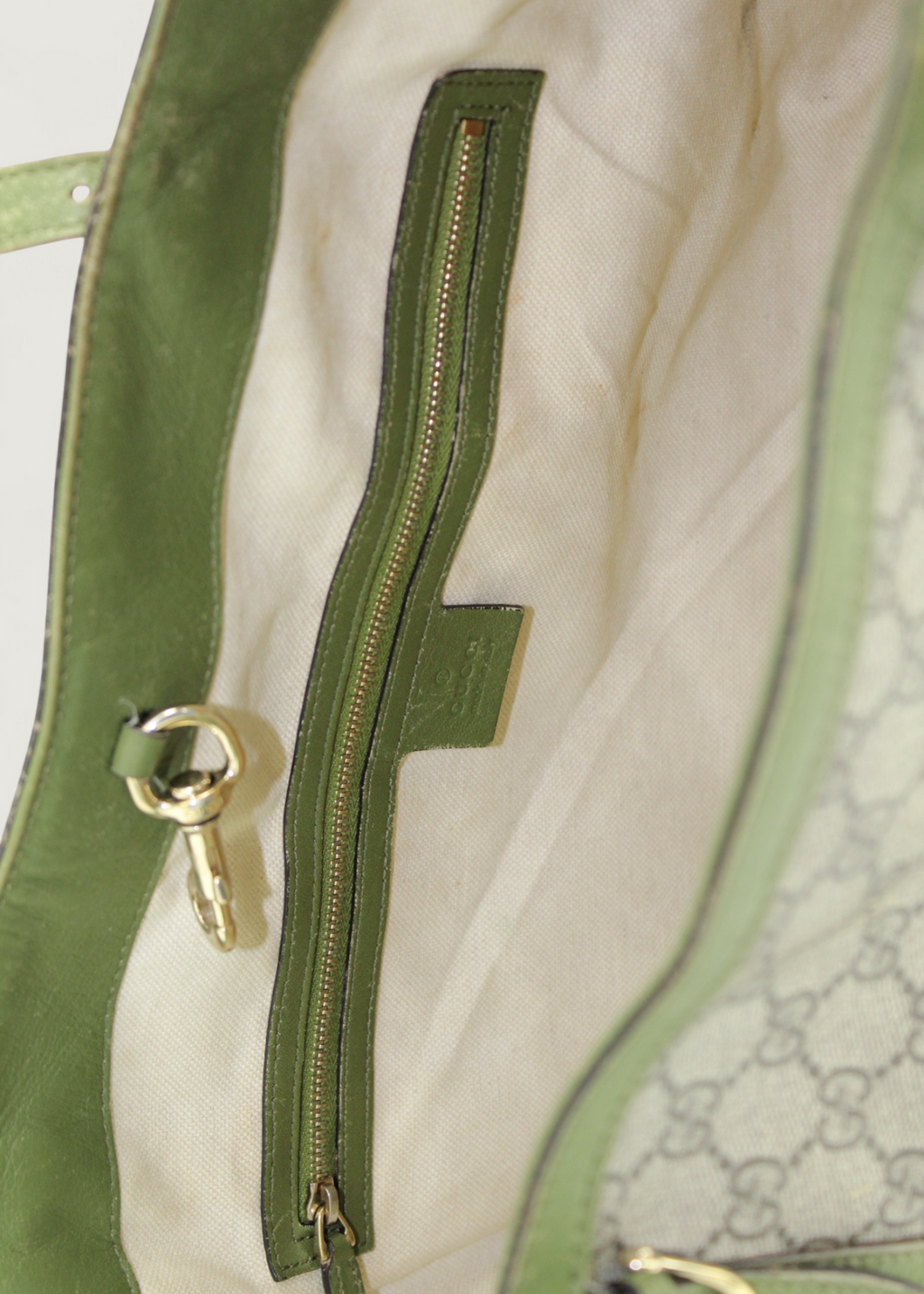 Preloved | Gucci Monogram Nice Totebag i GG Supreme med Grøn Læder
