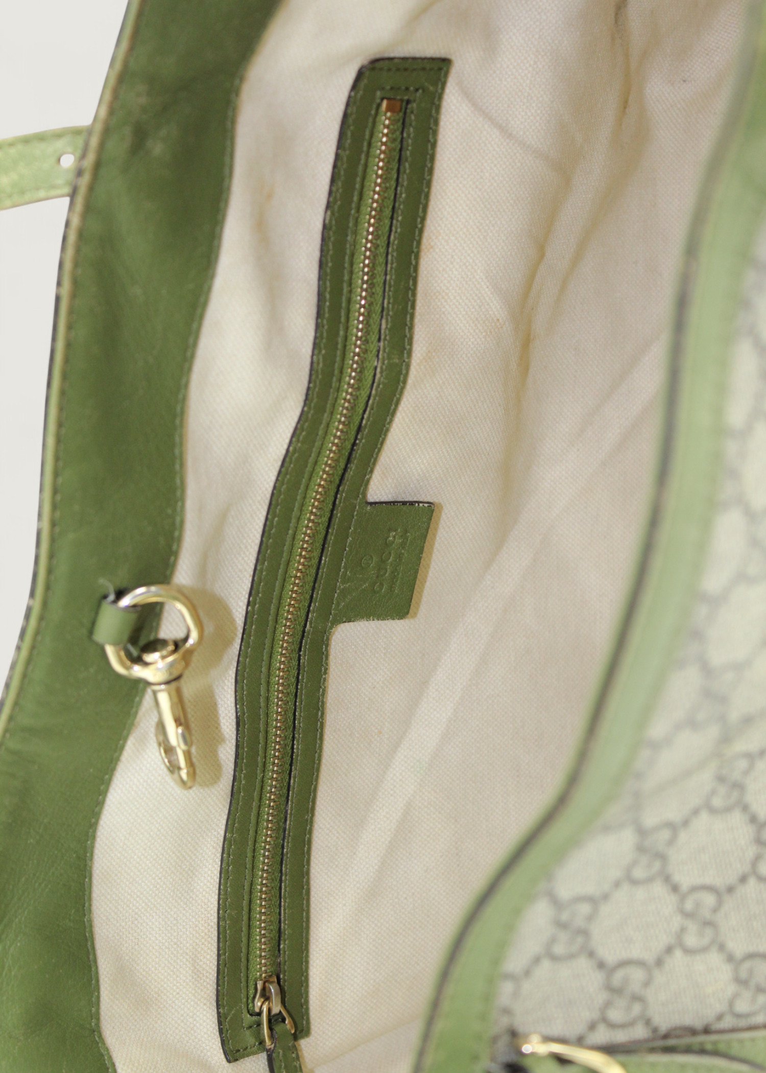 Preloved | Gucci Monogram Nice Totebag i GG Supreme med Grøn Læder