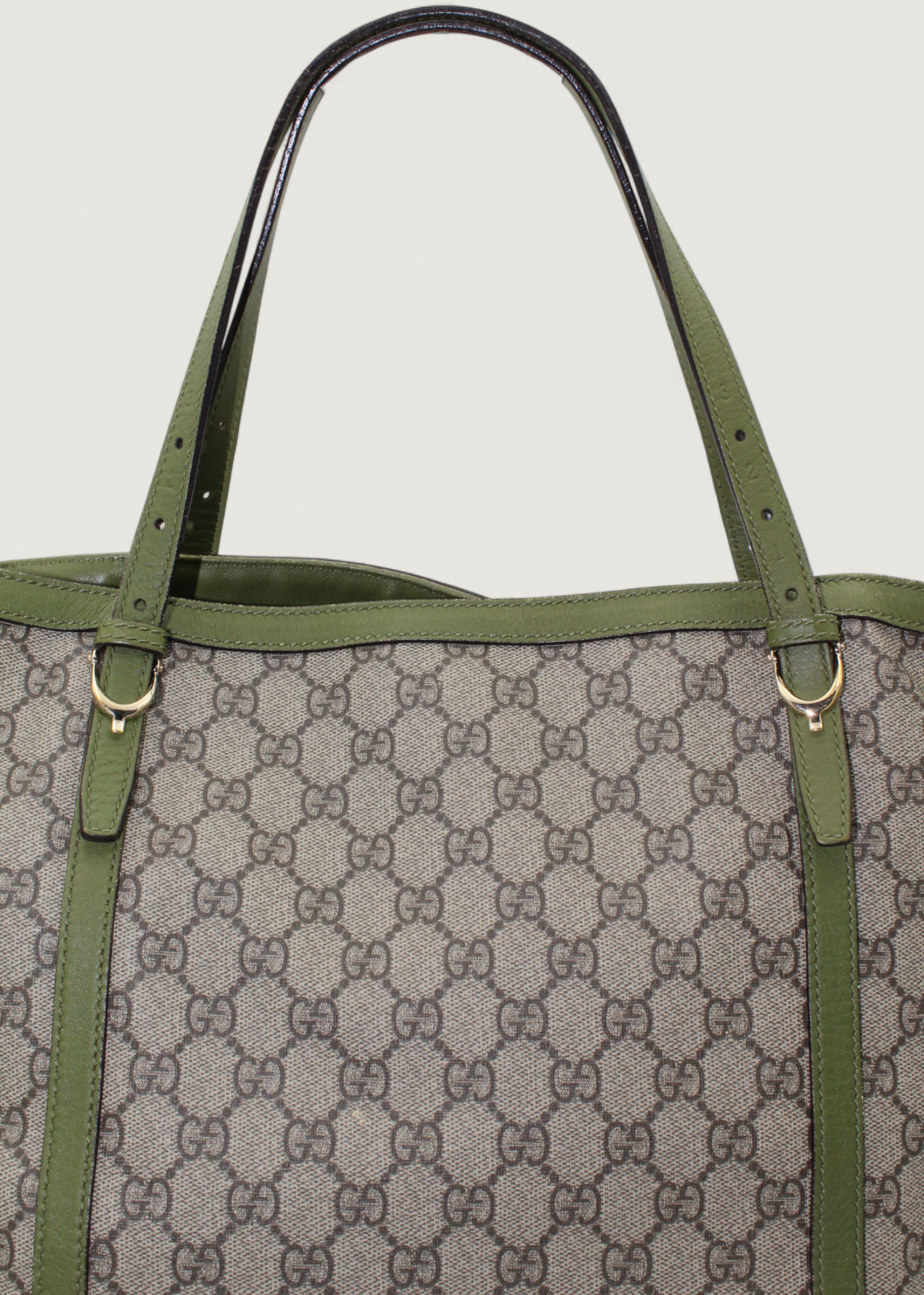 Preloved | Gucci Monogram Nice Totebag i GG Supreme med Grøn Læder