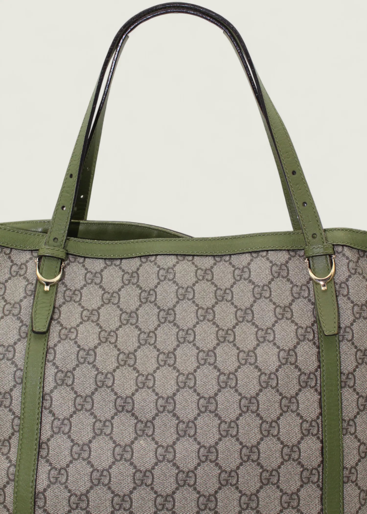 Preloved | Gucci Monogram Nice Totebag i GG Supreme med Grøn Læder Gucci