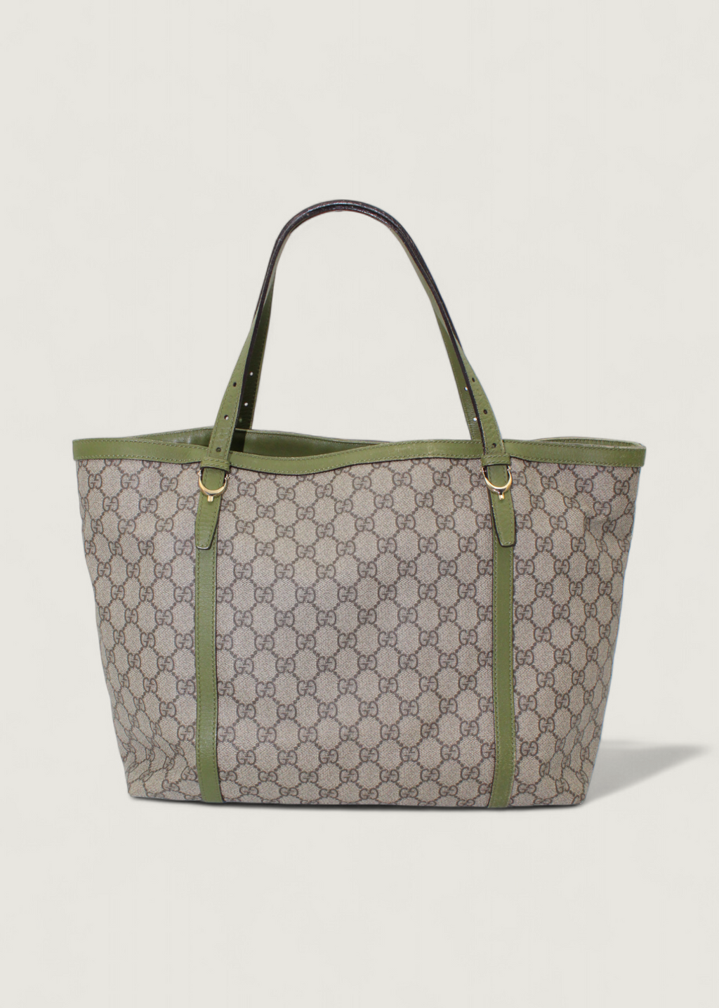 Preloved | Gucci Monogram Nice Totebag i GG Supreme med Grøn Læder