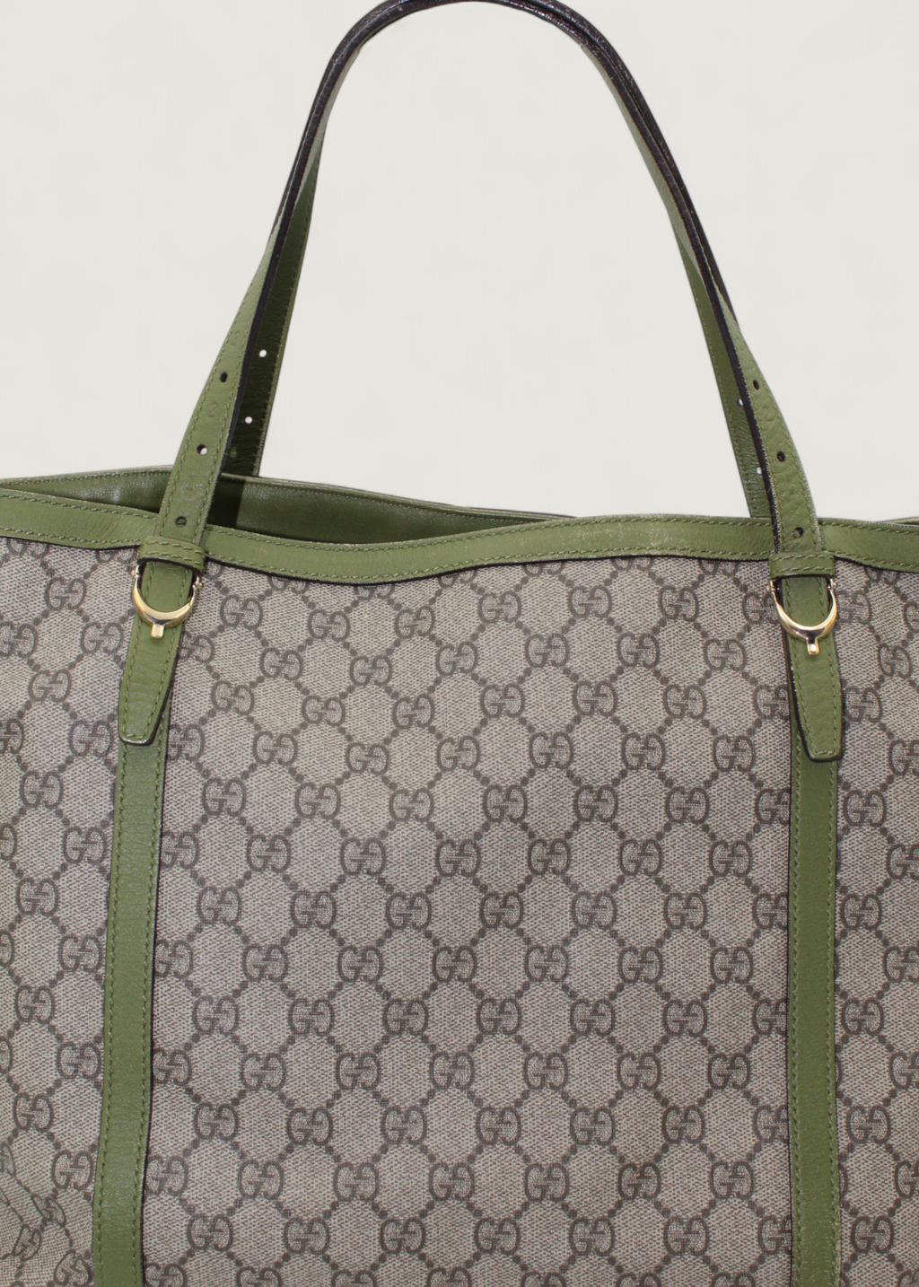 Preloved | Gucci Monogram Nice Totebag i GG Supreme med Grøn Læder