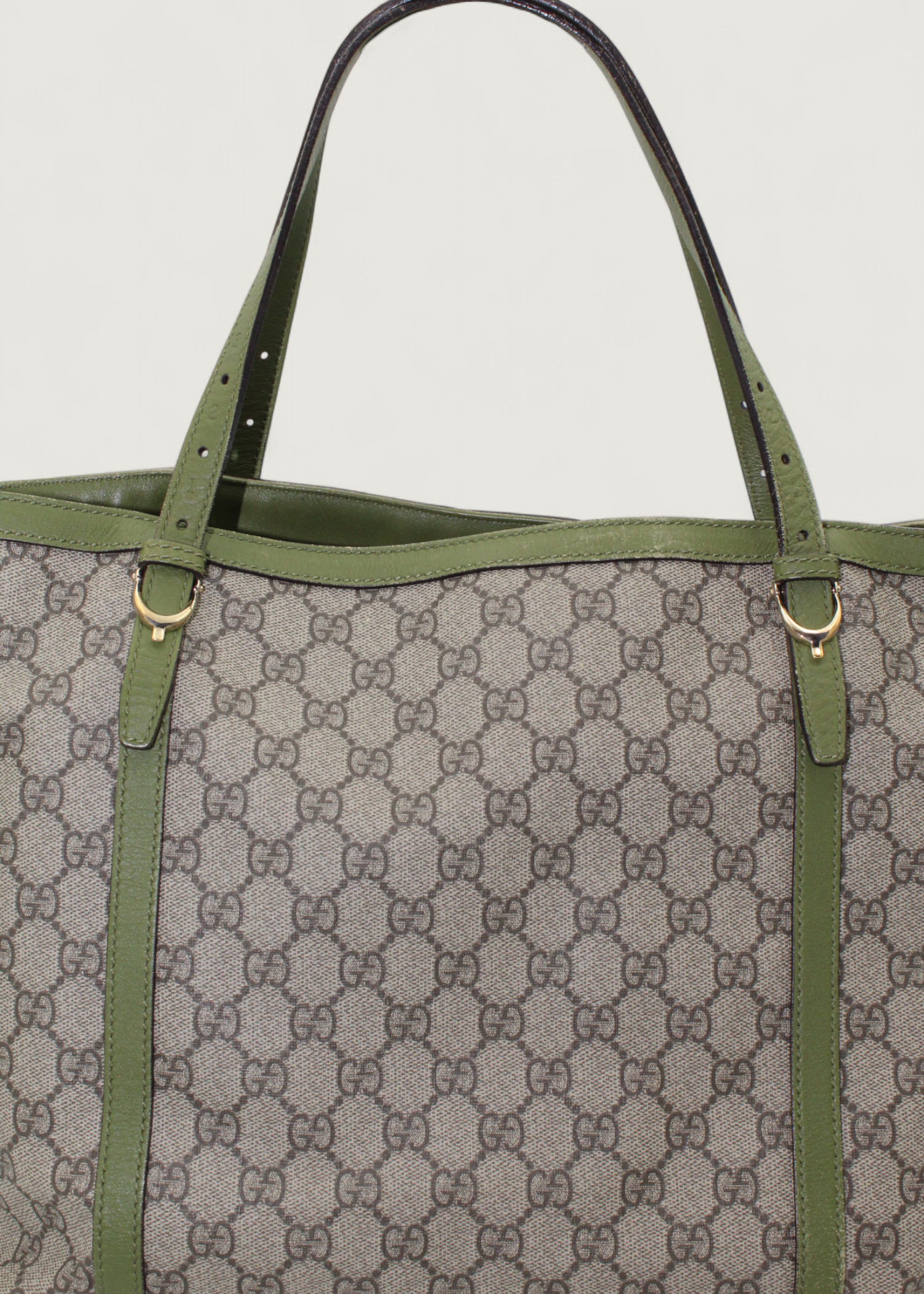 Preloved | Gucci Monogram Nice Totebag i GG Supreme med Grøn Læder