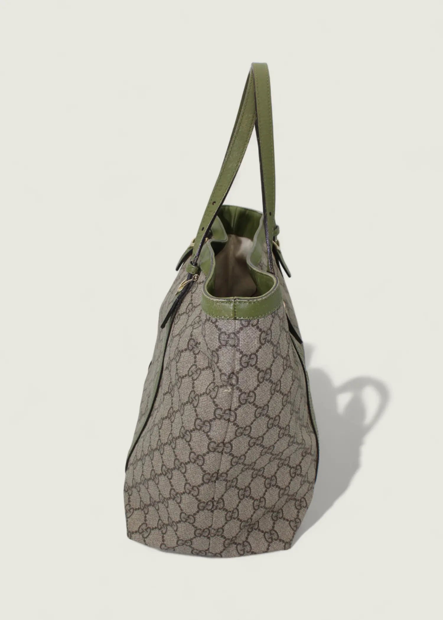 Preloved | Gucci Monogram Nice Totebag i GG Supreme med Grøn Læder Gucci
