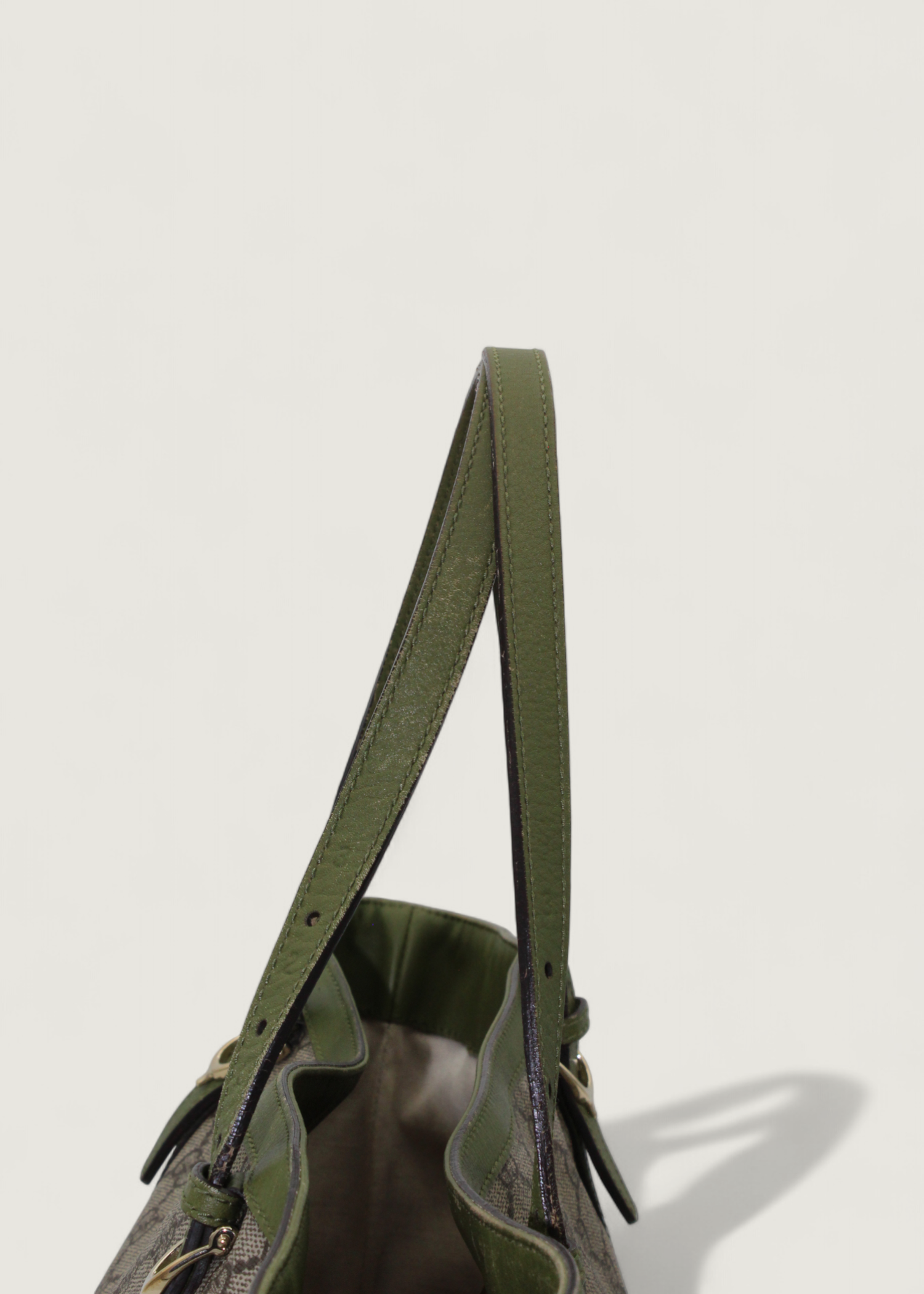 Preloved | Gucci Monogram Nice Totebag i GG Supreme med Grøn Læder