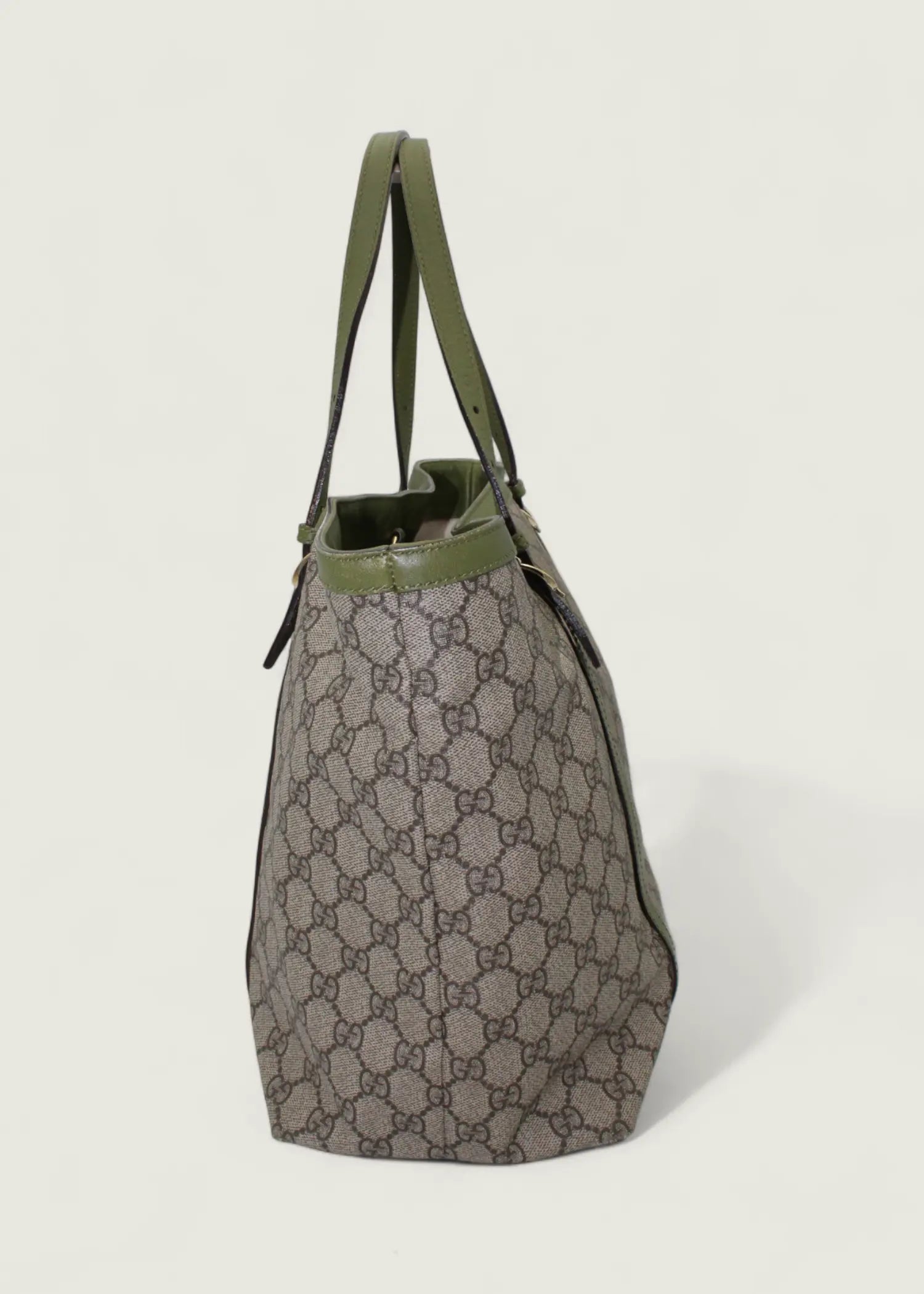 Preloved | Gucci Monogram Nice Totebag i GG Supreme med Grøn Læder Gucci